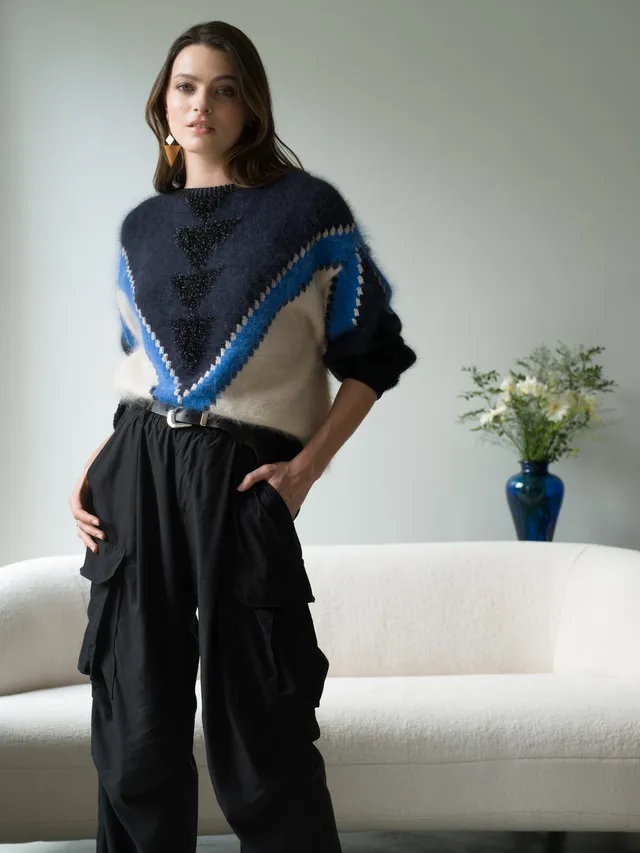 Annyblatt Manelle pullover kit maglia angora S blu marine