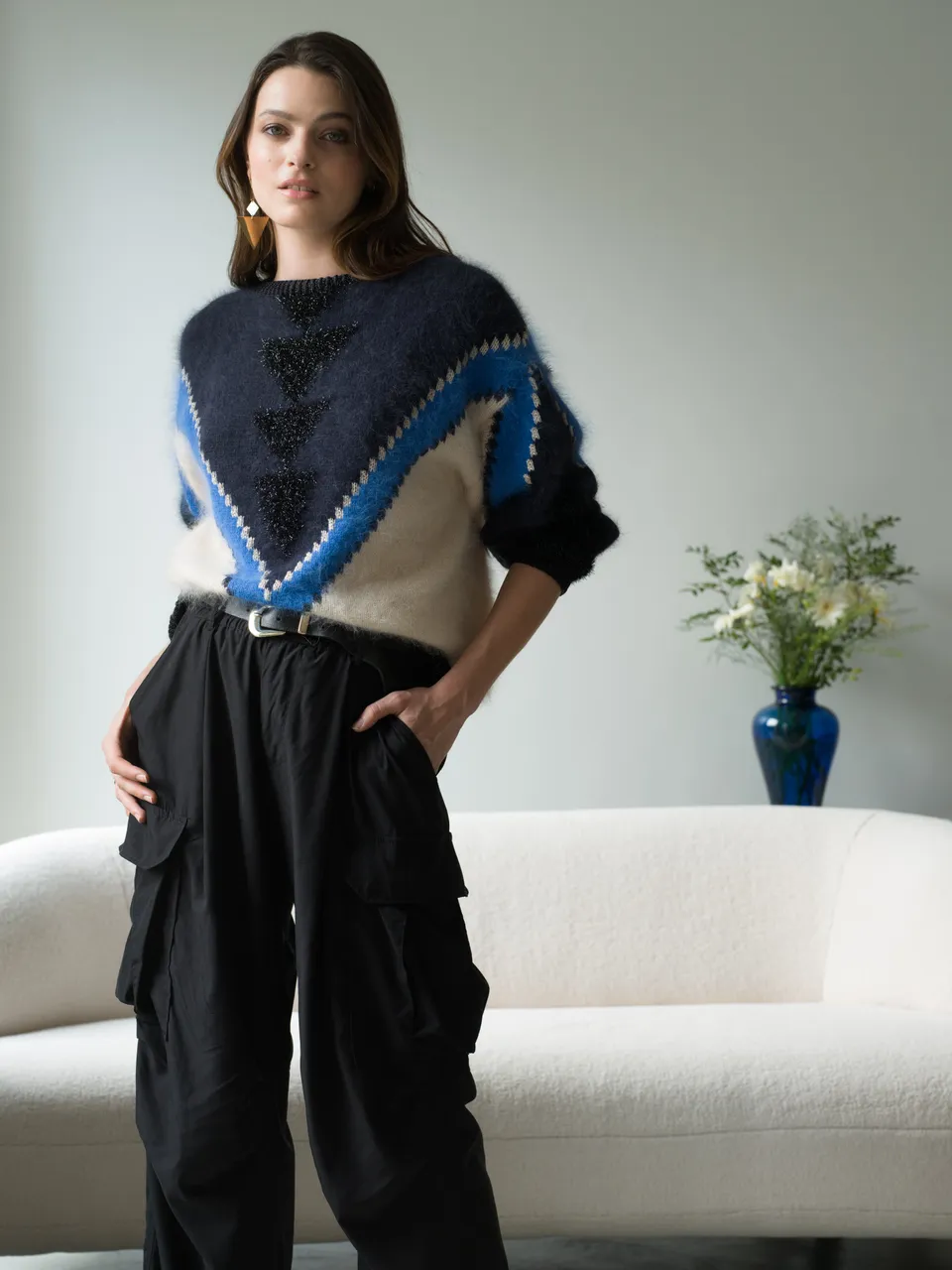Annyblatt Manelle pullover kit maglia angora S blu marine