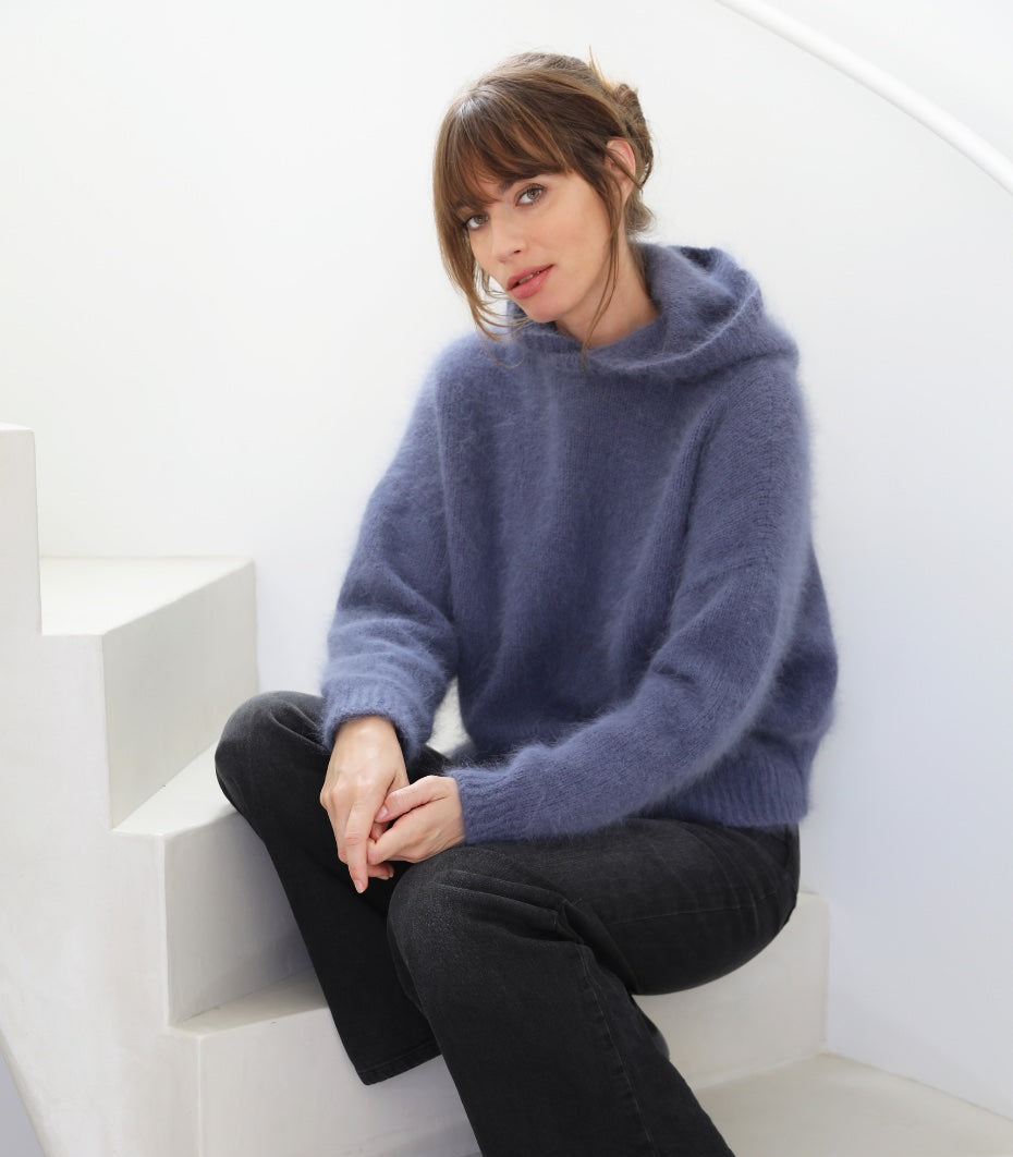 Anny Blatt Pipa felpa cappuccio angora grigio