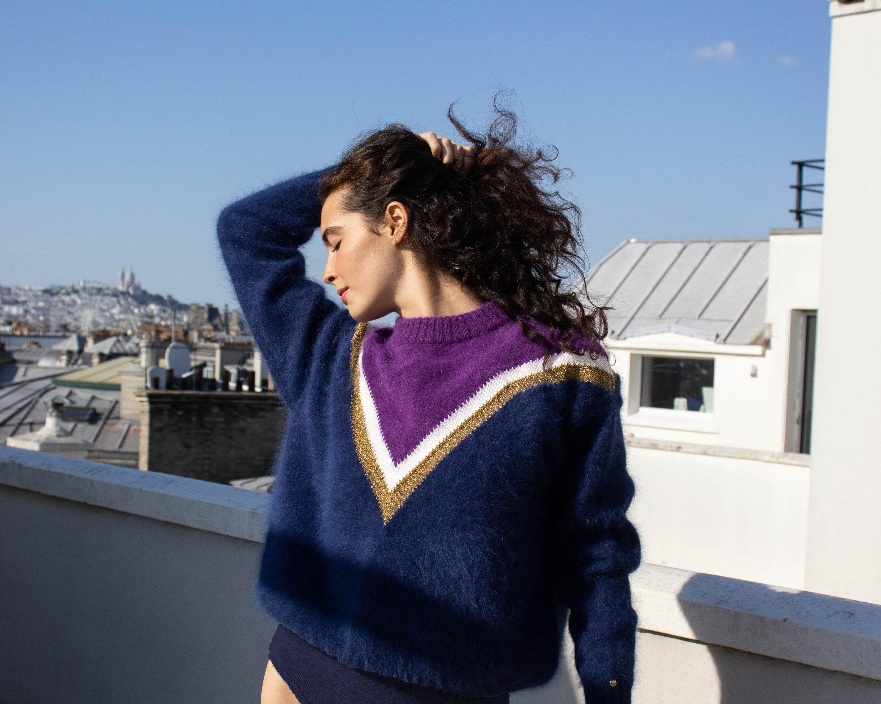 Anny Blatt Celeste Marine Mure maglione angora