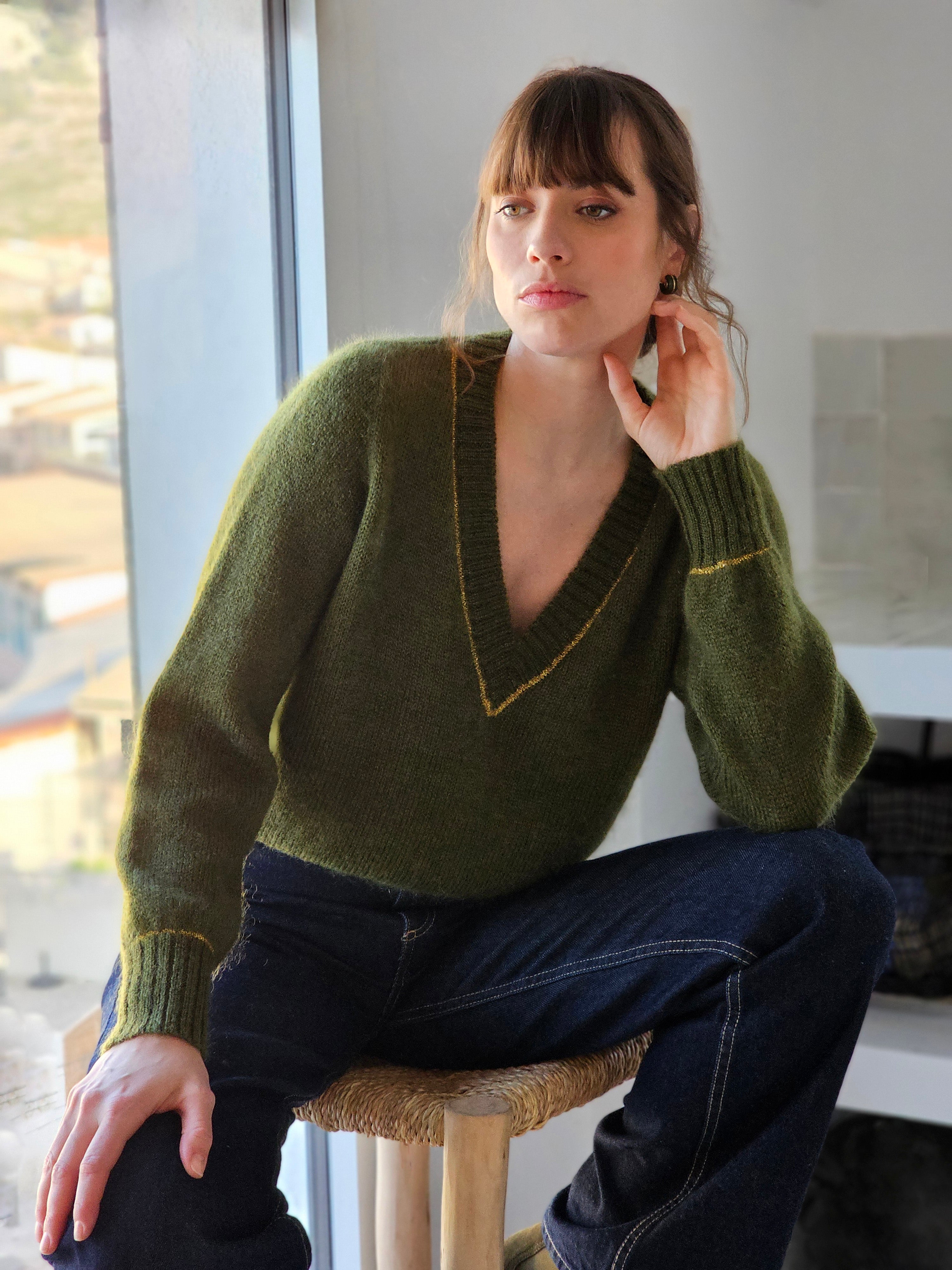 Anny Blatt Avy maglione mohair scollo a V oro