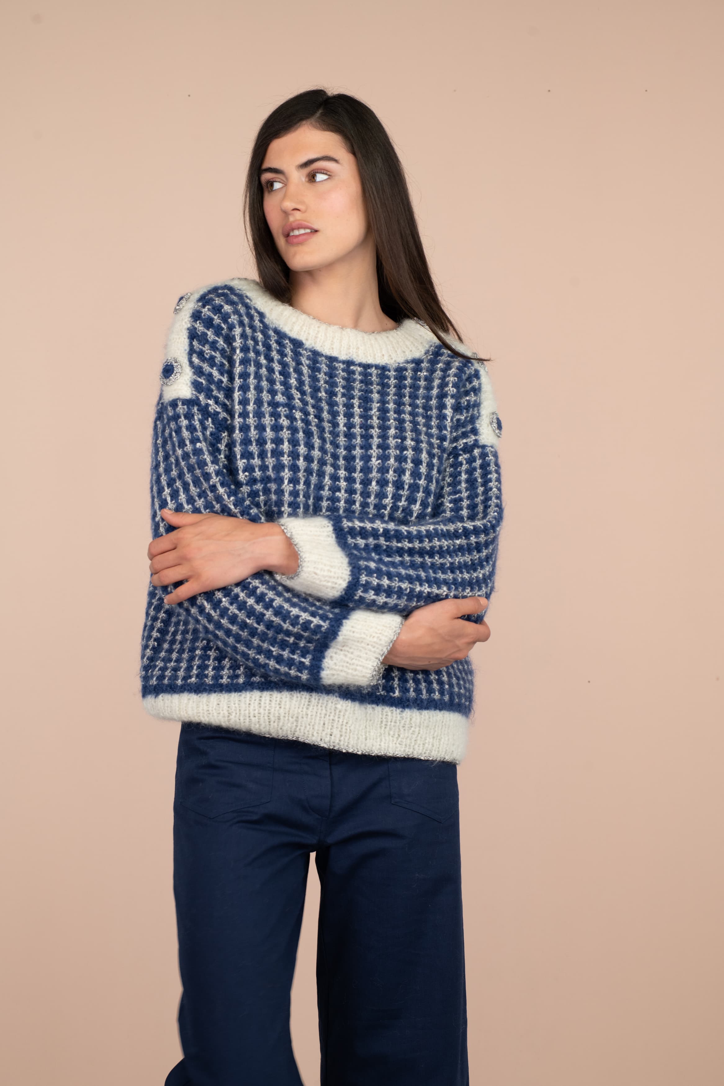 Anny Blatt Gina kit maglione mohair marine naturale M