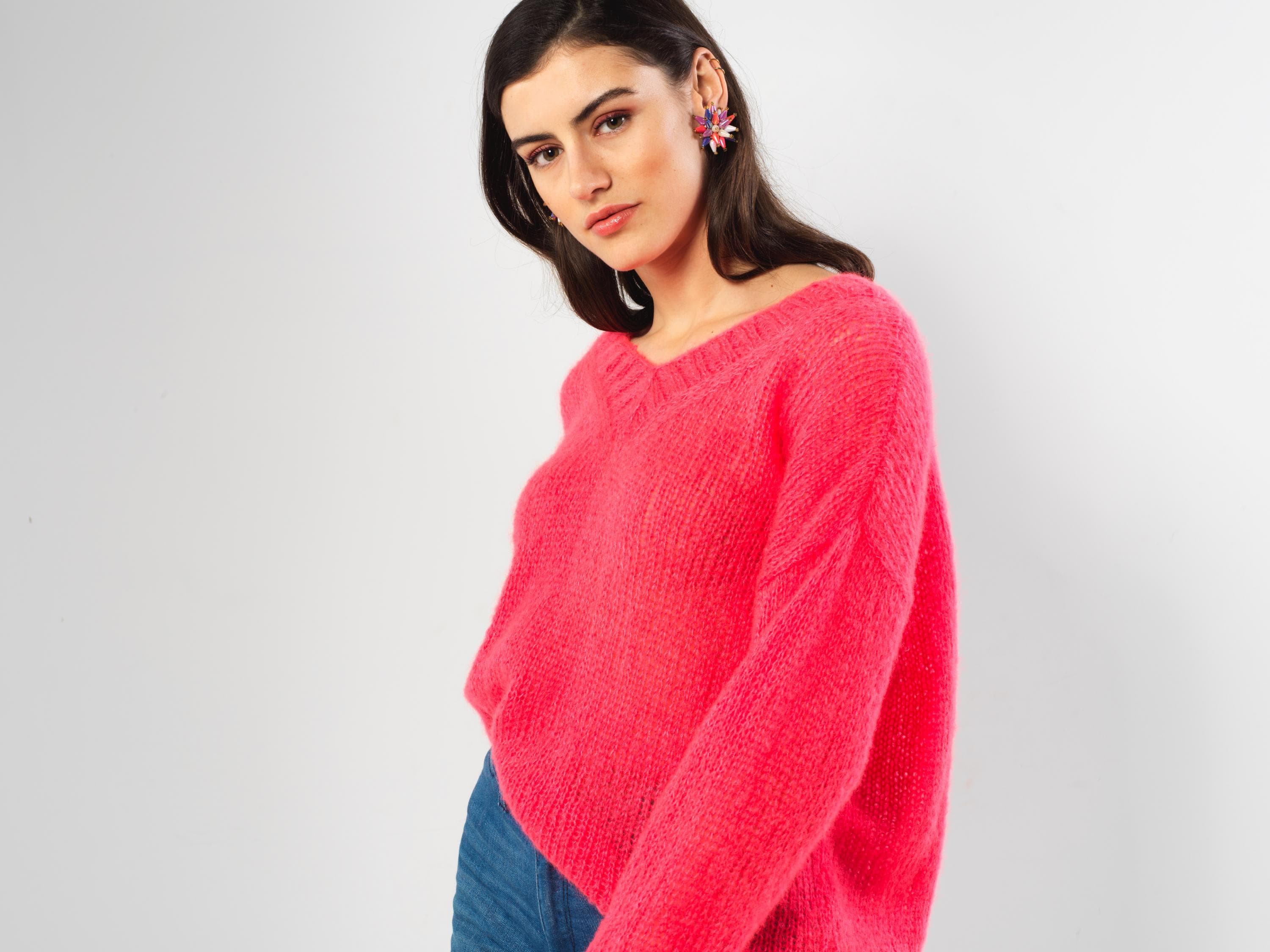 Annyblatt Pull Nina kit maglia scollo V mohair neon taglia M