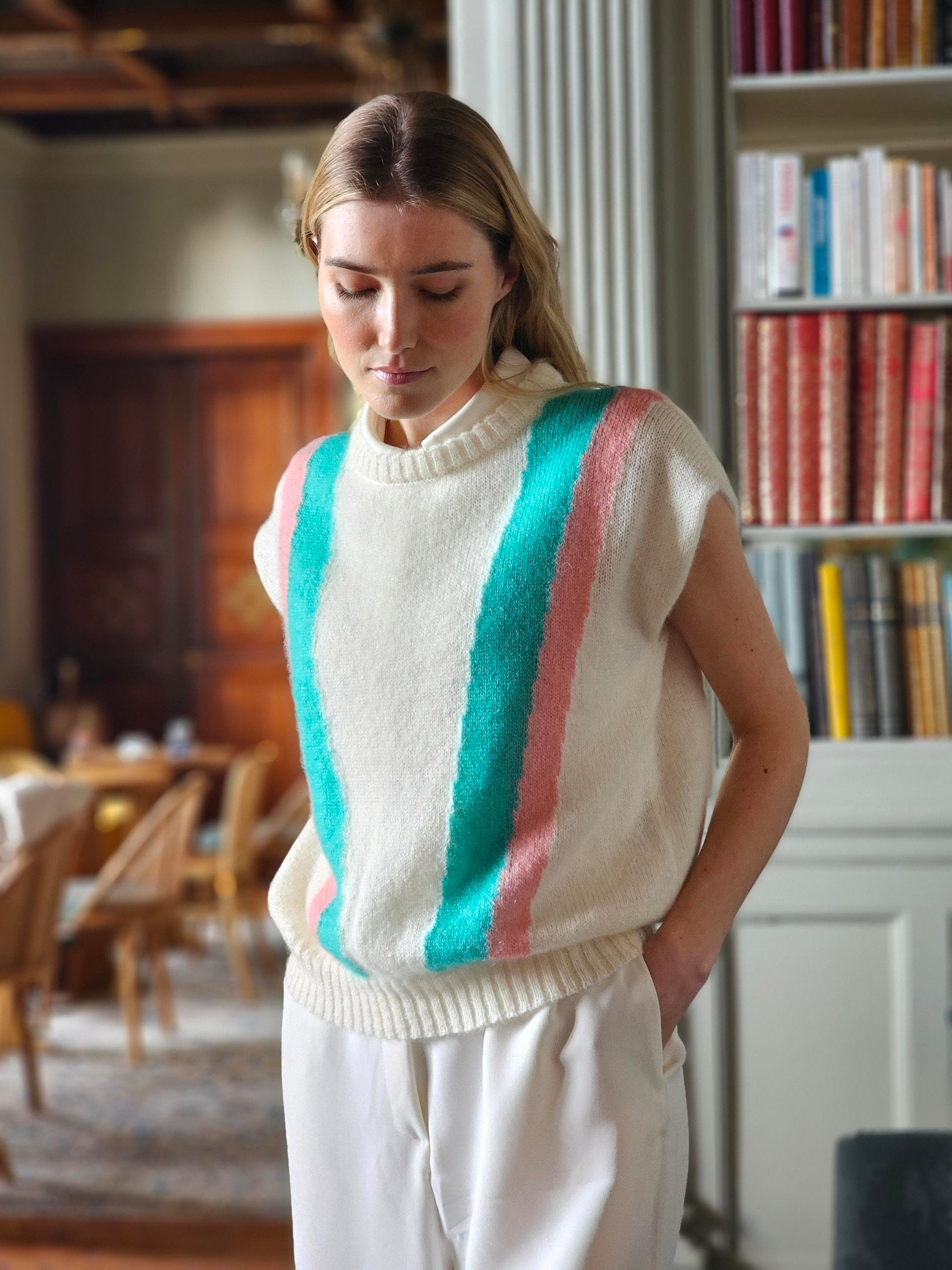 Anny Blatt Sandra top smanicato mohair taglia S tahiti blossom