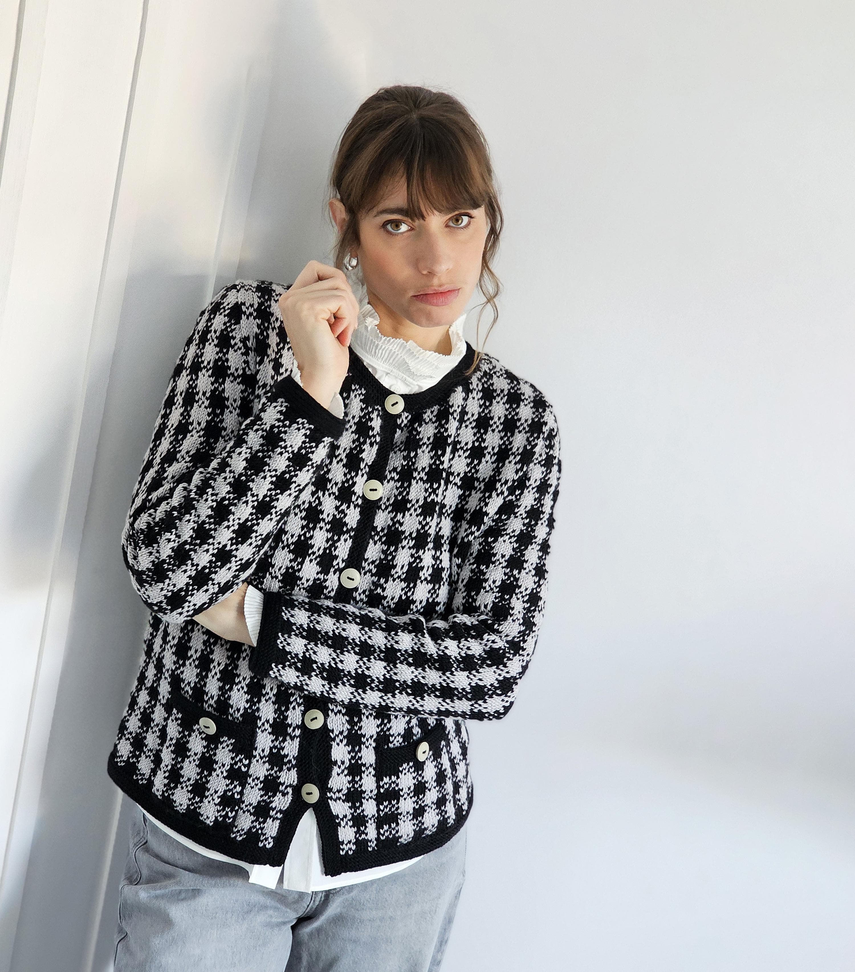 Anny Blatt Eliza kit cardigan merinos givre jacquard