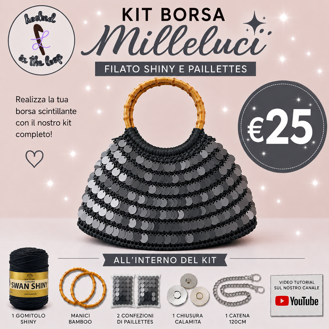 Il Filo di Arianna Milleluci kit borsa uncinetto mix azzurro e argento