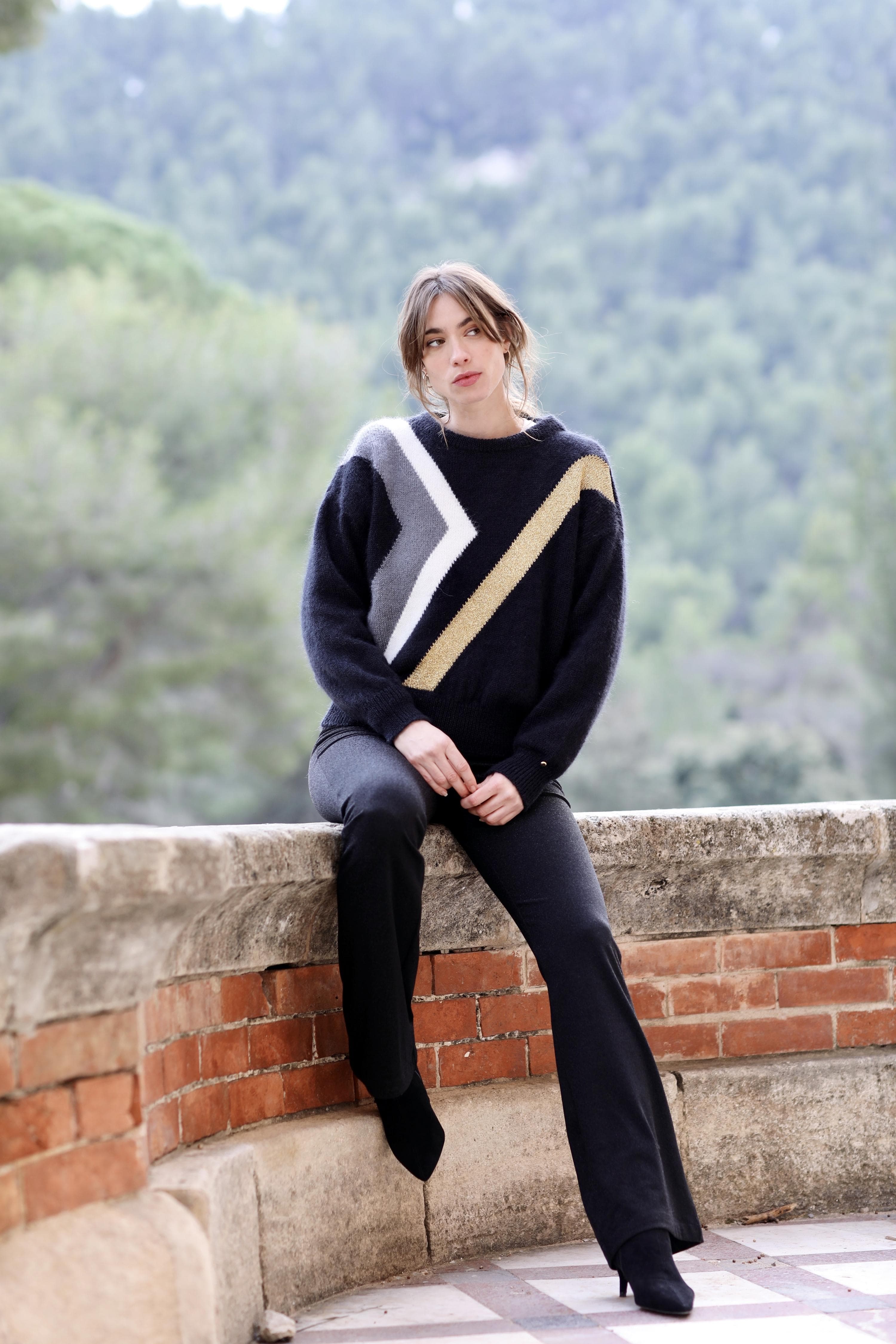 Annyblatt Inès maglione donna taglia S nero naturale mohair