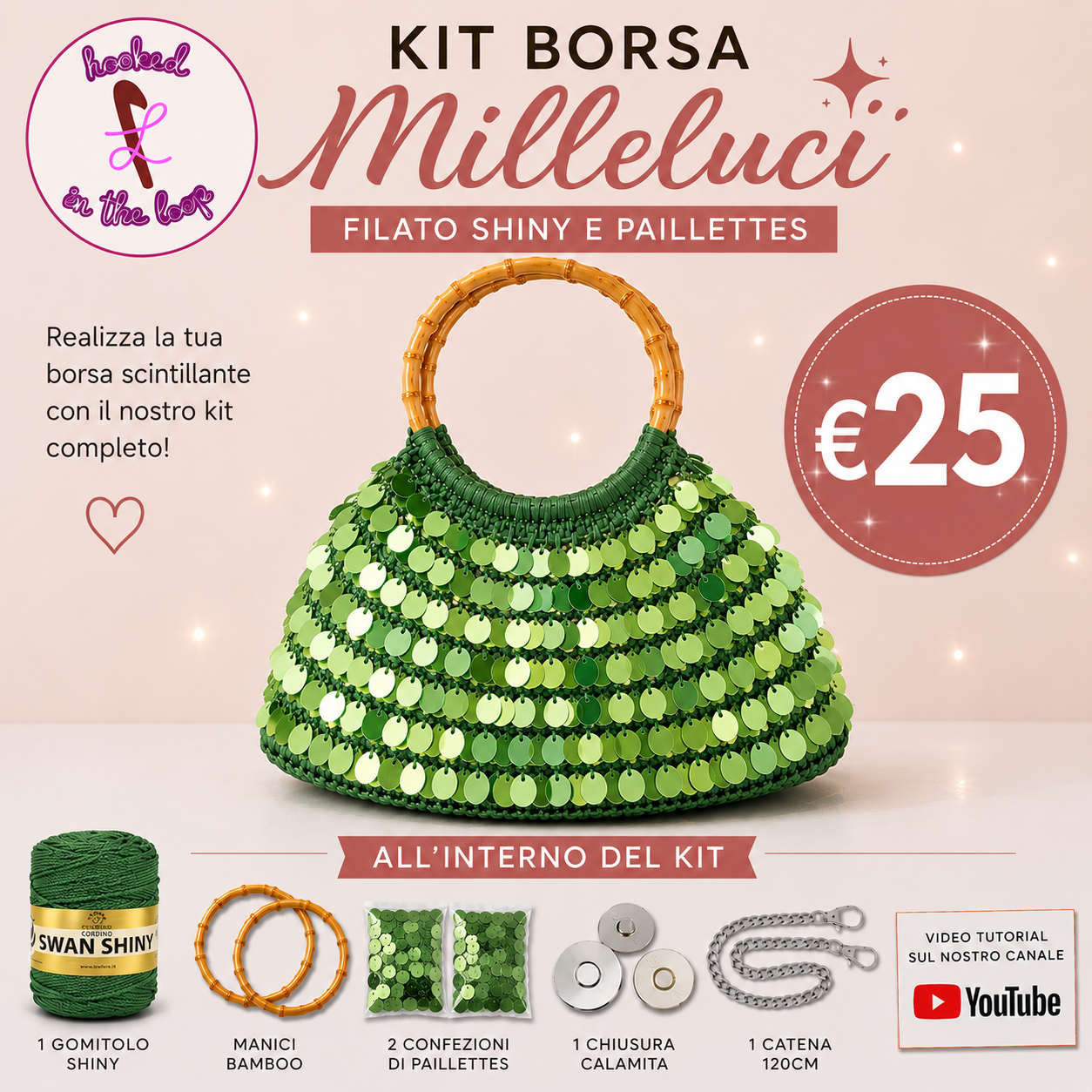 Il Filo di Arianna Milleluci kit borsa uncinetto mix azzurro e argento