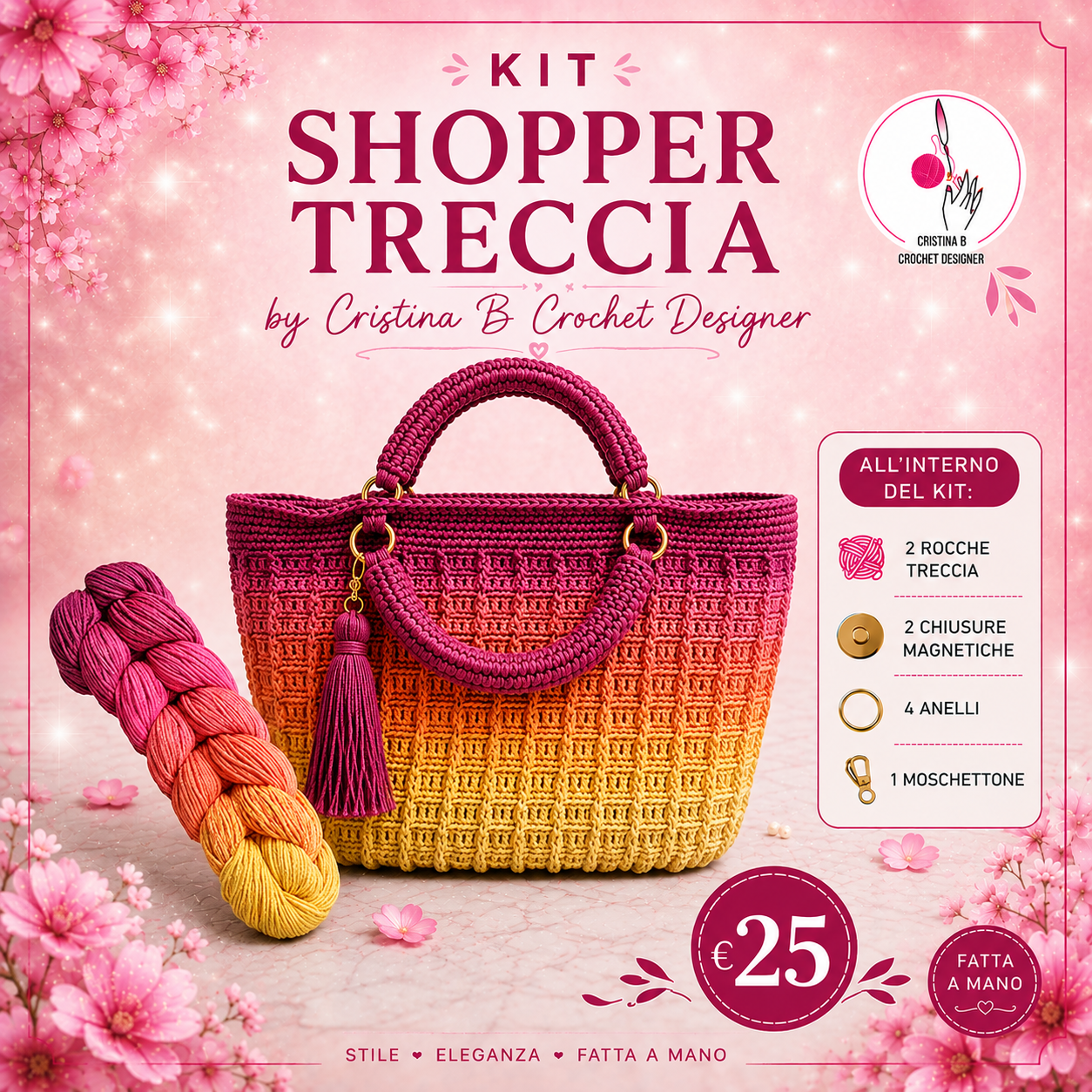 Treccia Shopper Kit borsa uncinetto Mix Rosso Grigio