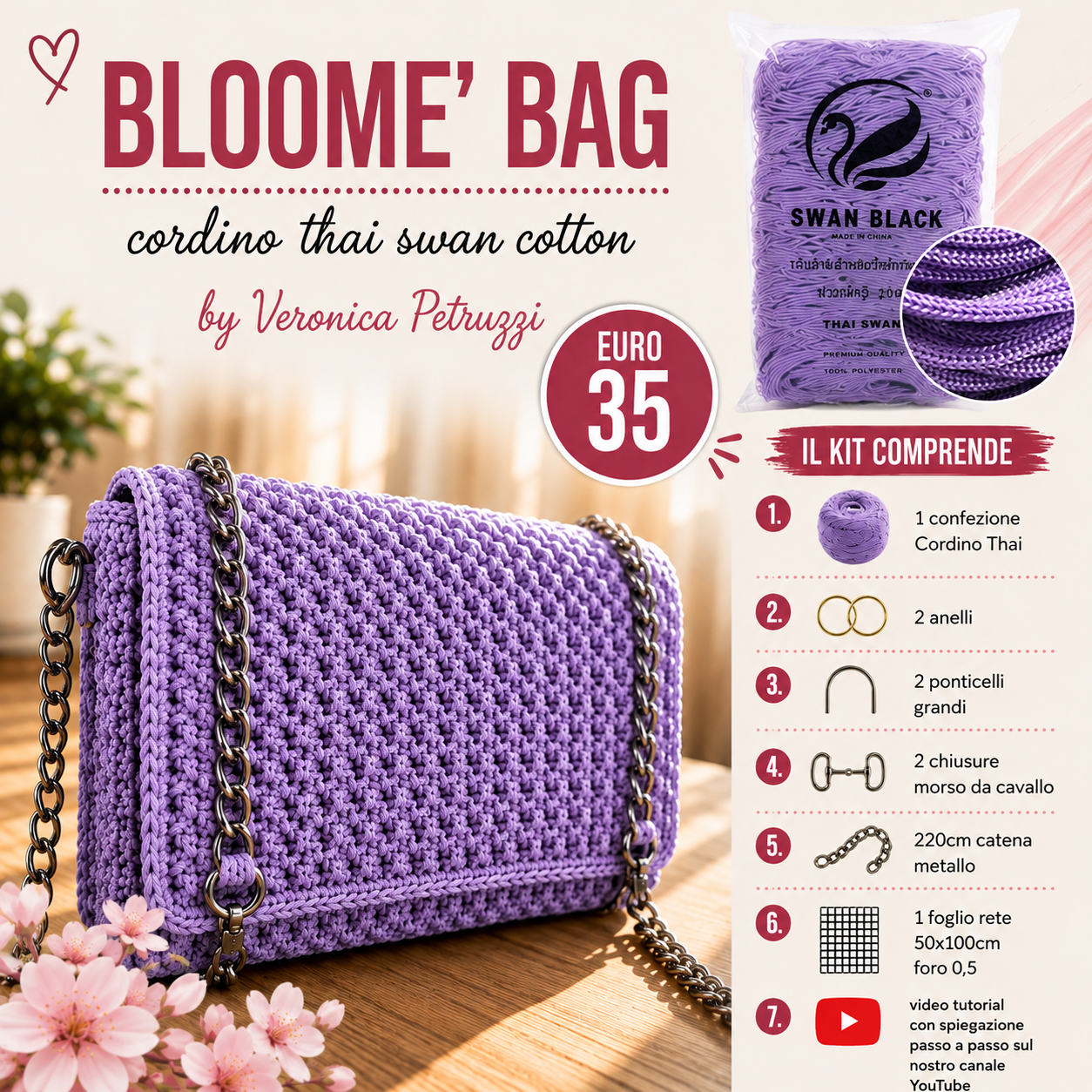 Il Filo di Arianna Bloome Bag kit borsa cordino thai con tutorial