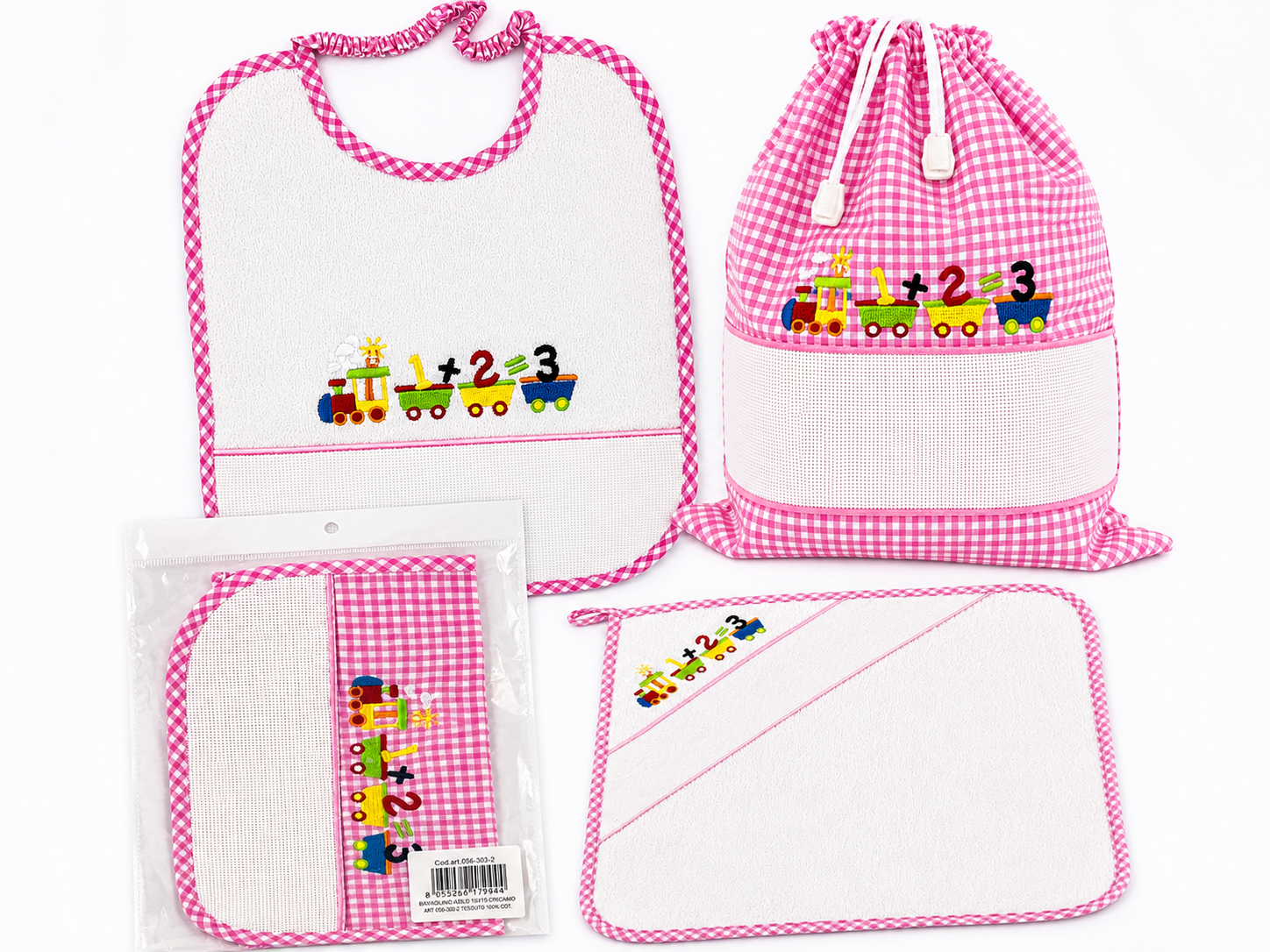 Il Filo di Arianna Set Scuola ricamo rosa 4 pezzi cotone