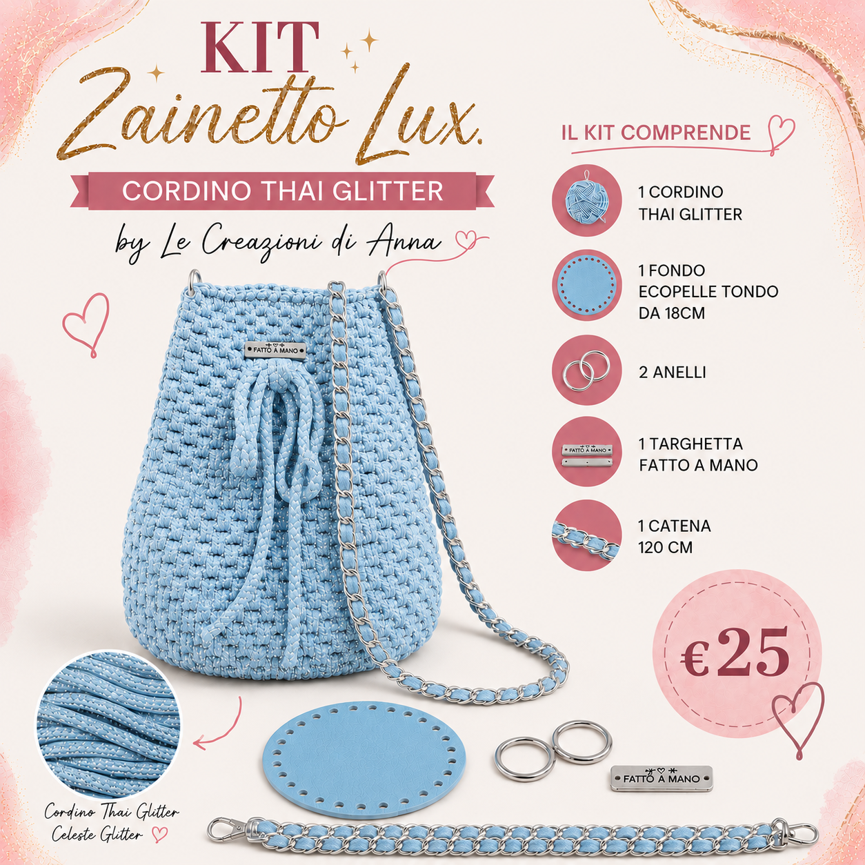Il Filo di Arianna Zainetto Lux kit borsa bordo-oro 007 glitter