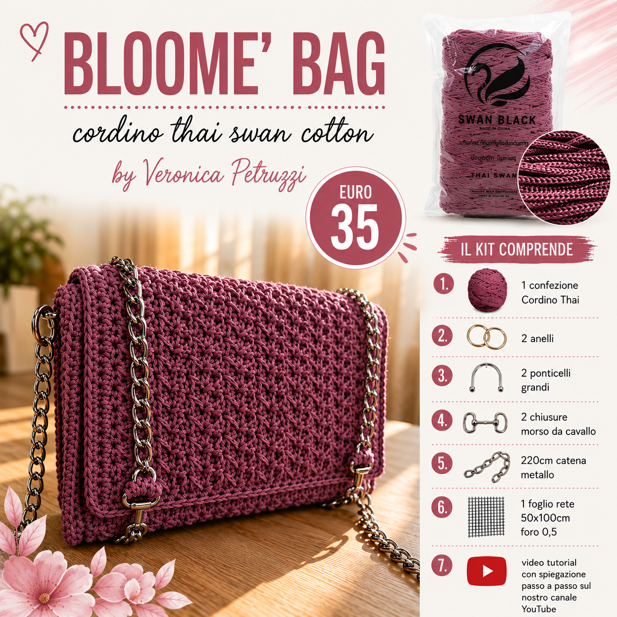 Il Filo di Arianna Bloome Bag kit borsa cordino thai con tutorial