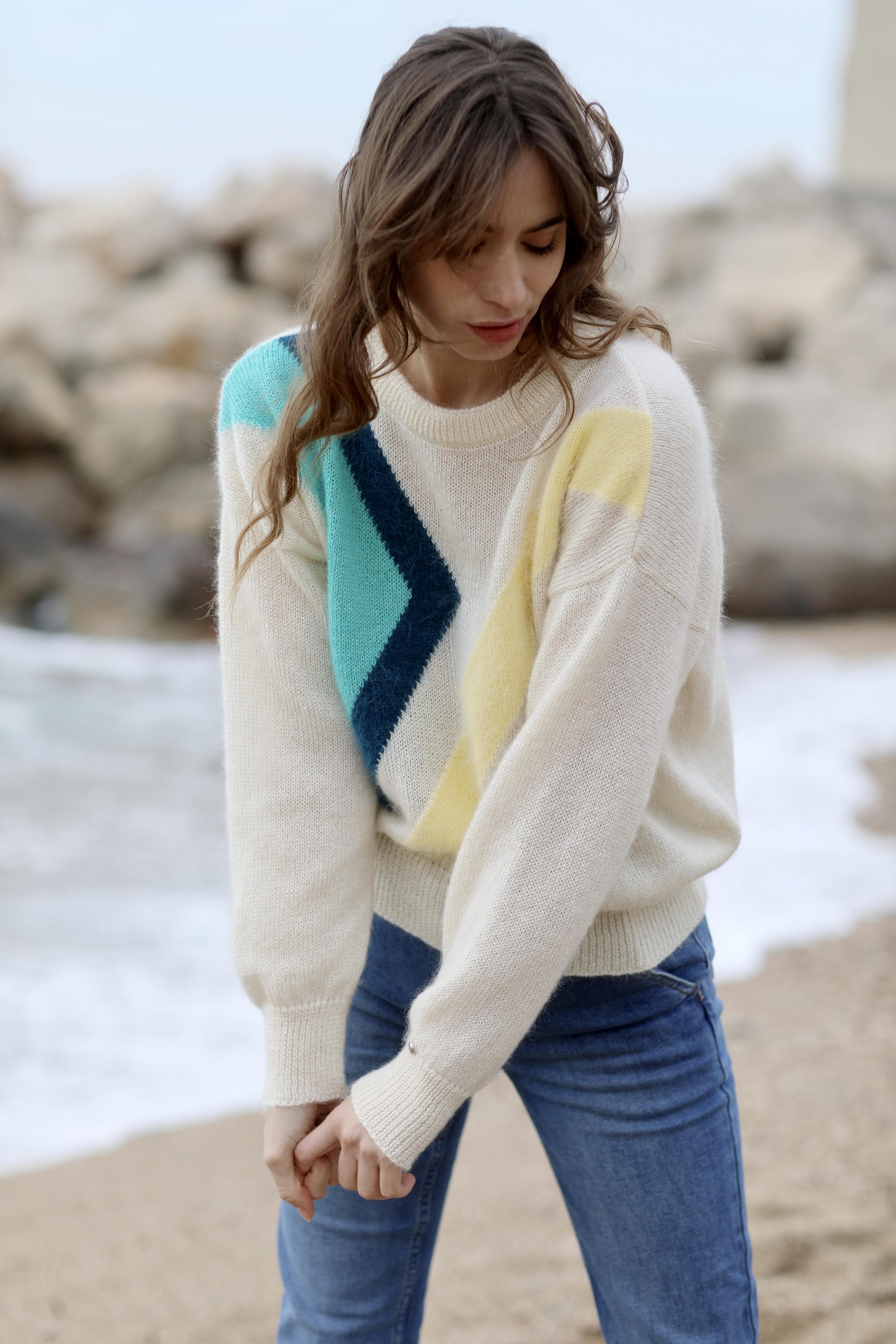 Anny Blatt Inès maglione mohair Naturale e Tahiti