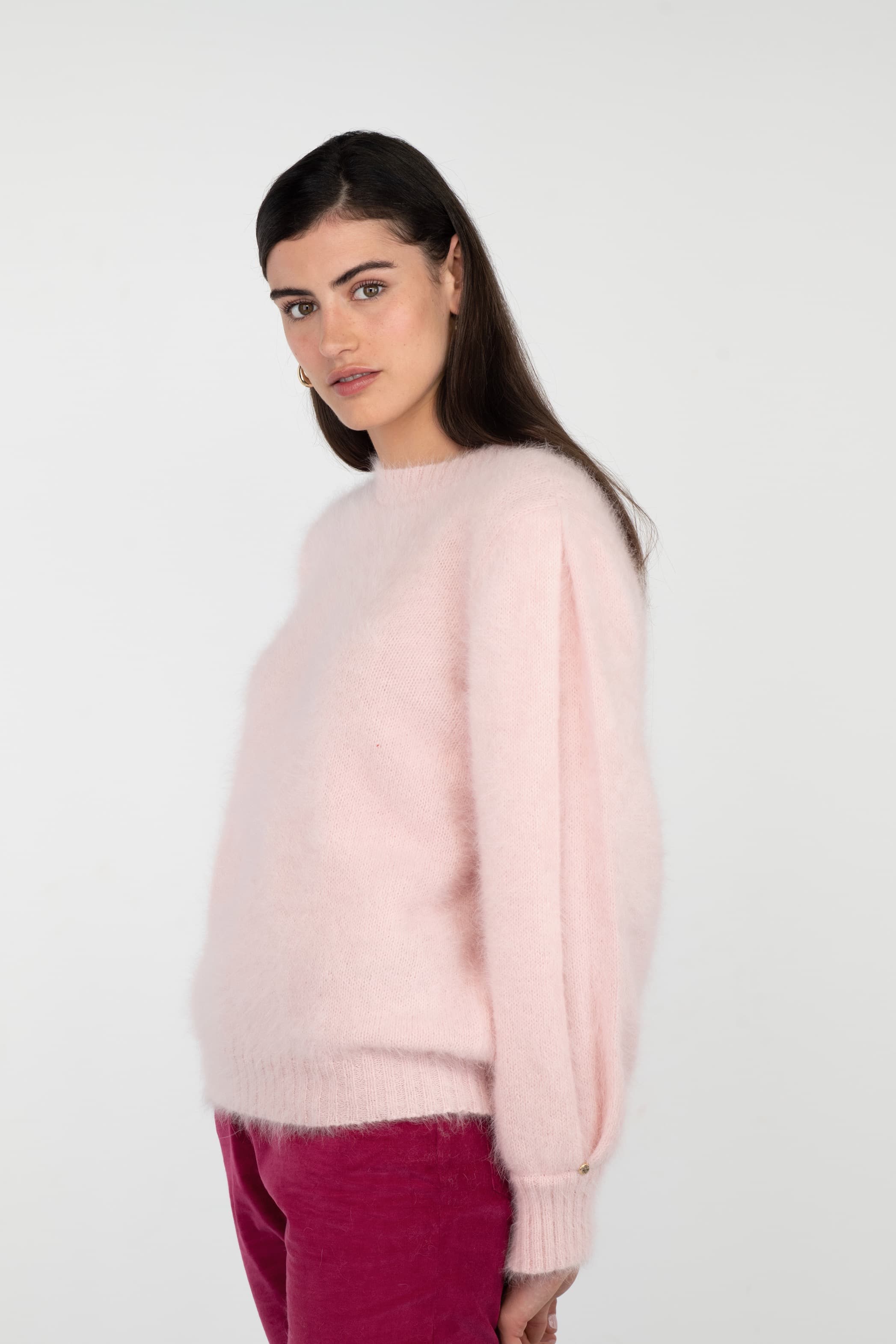 Anny Blatt Alix maglione angora rosa cipria merino