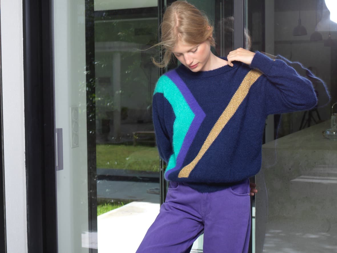 Anny Blatt Inès pull mohair blu tahiti S