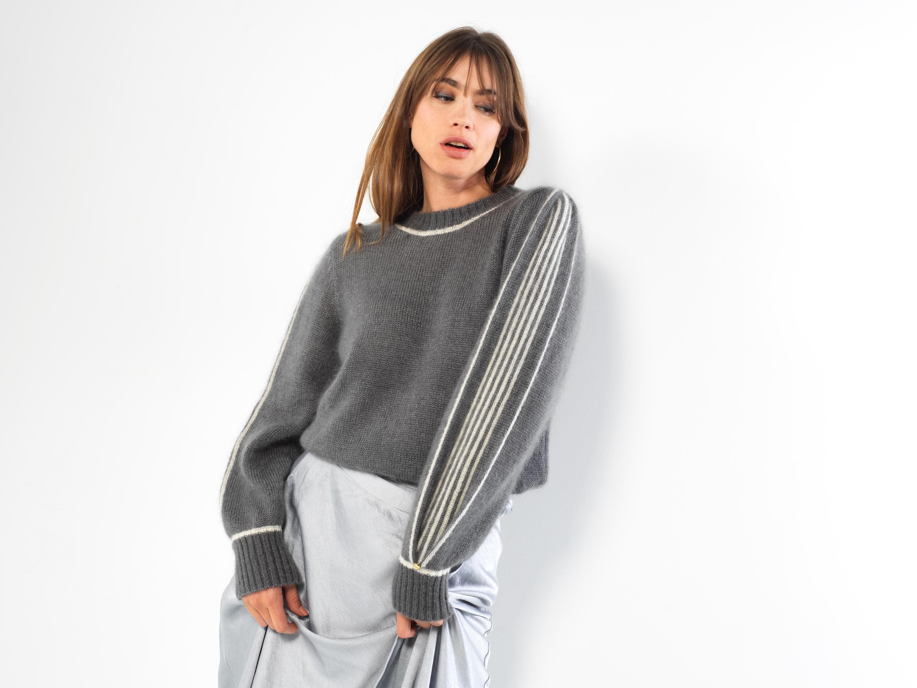 Anny Blatt Alix maglione mohair taglia M grigio naturale