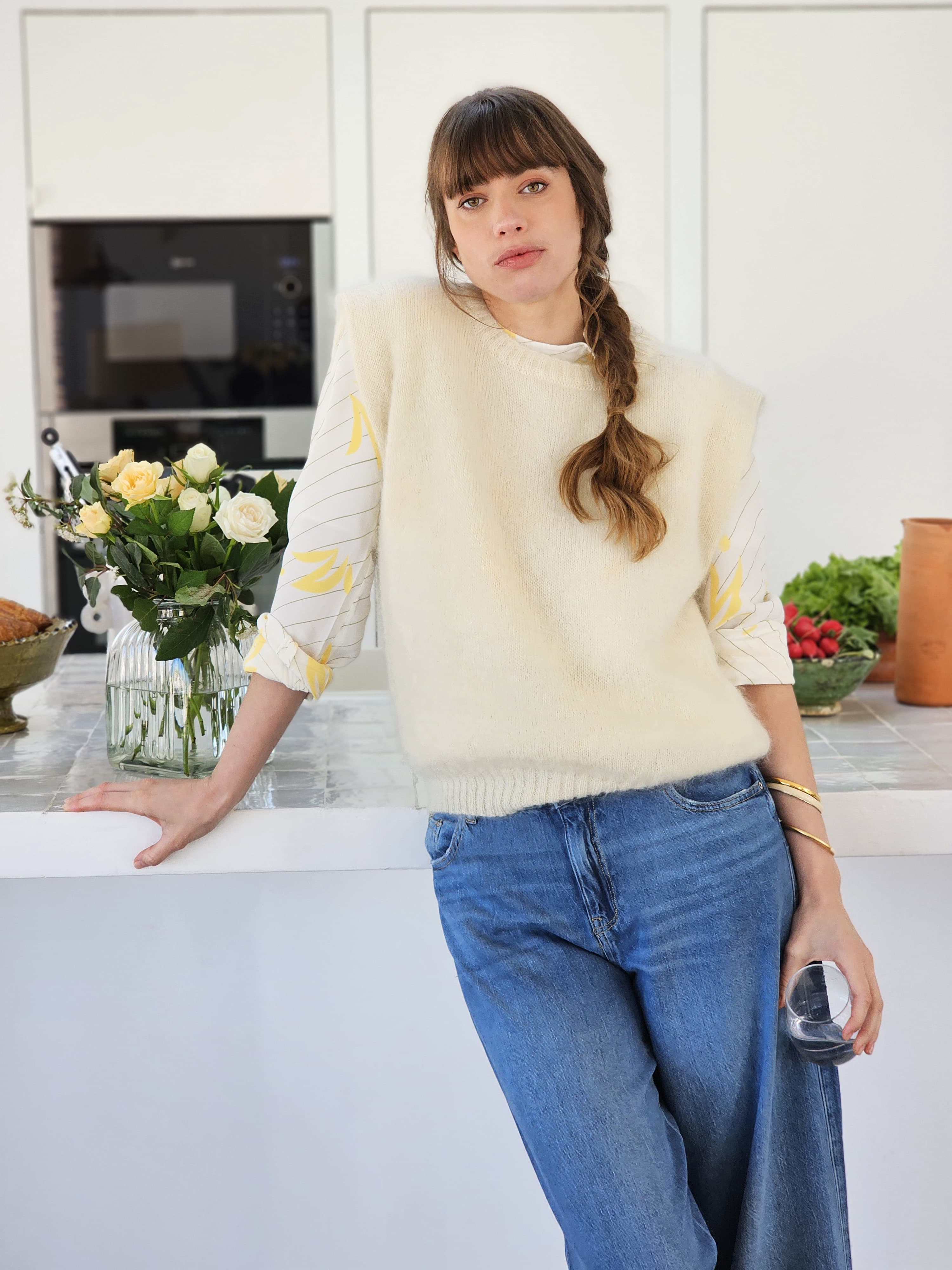 Annyblatt Suzie gilet maglia smanicato mohair ecrù taglia M