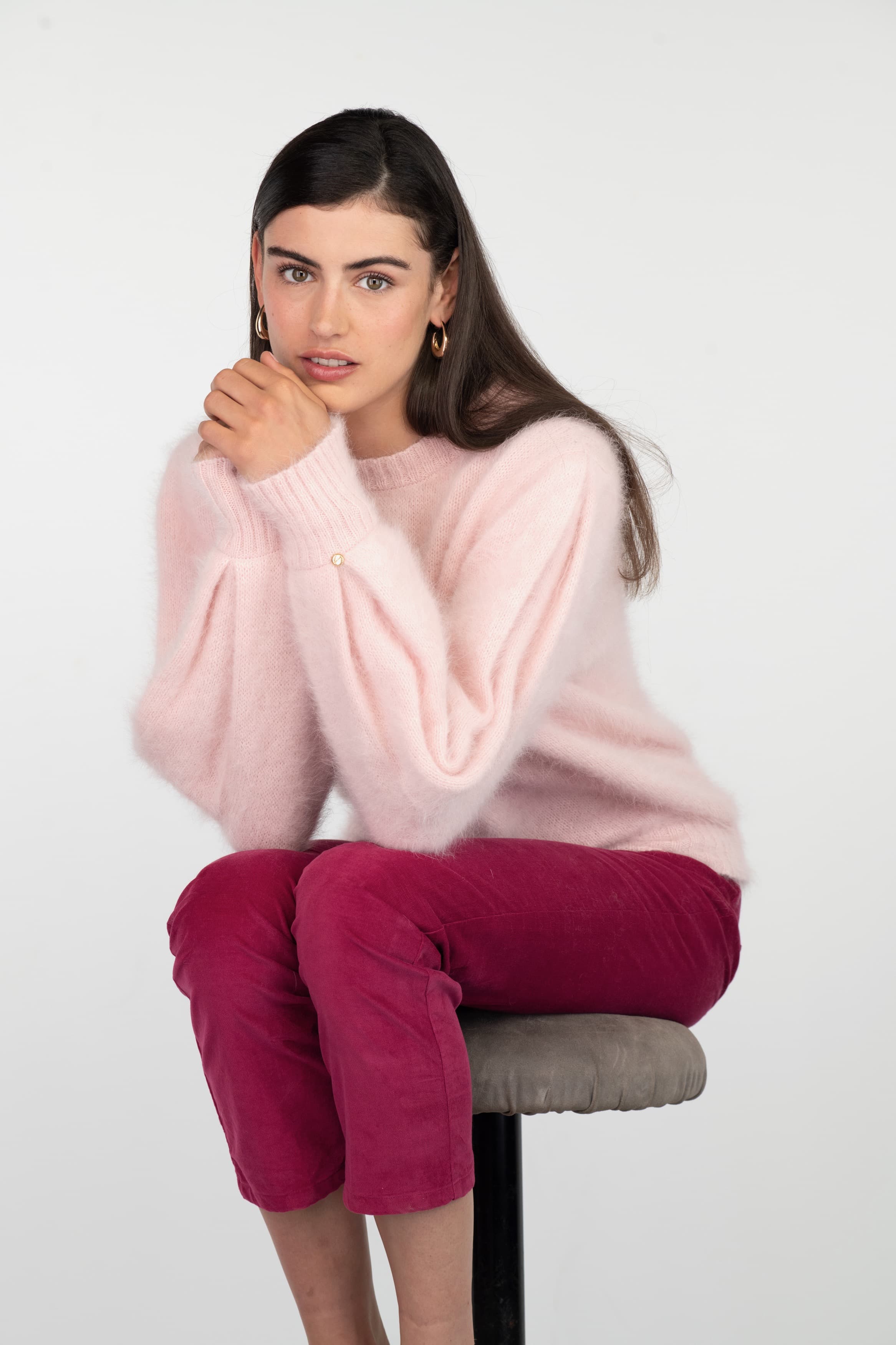 Anny Blatt Alix maglione angora rosa cipria merino
