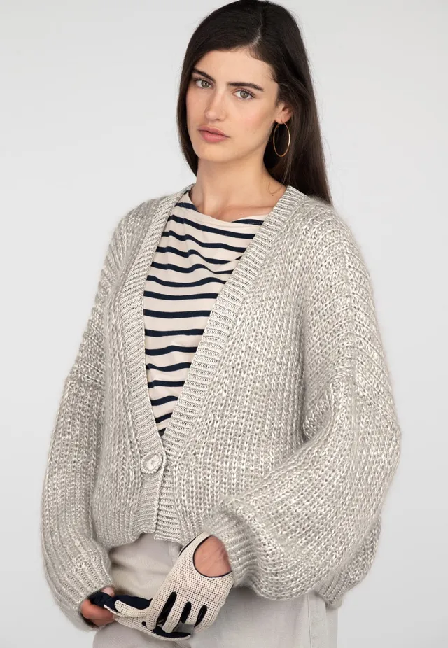 Anny Blatt Melrose gilet mohair naturel coste perlate