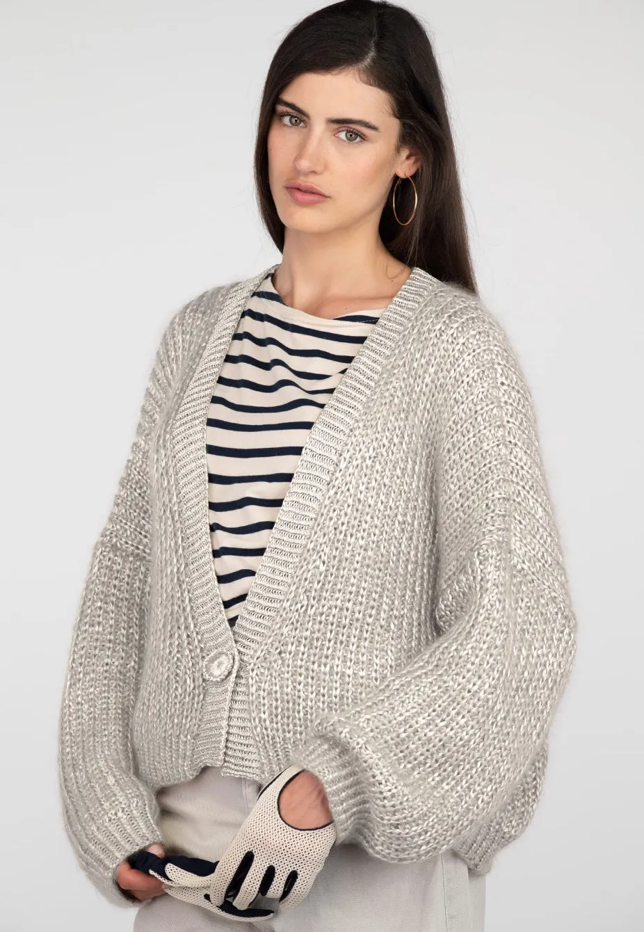 Anny Blatt Melrose gilet mohair naturel coste perlate