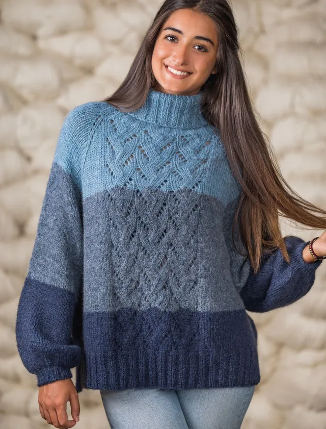 Rosarios4 TJ Inverno Camisola Azul schema maglia donna