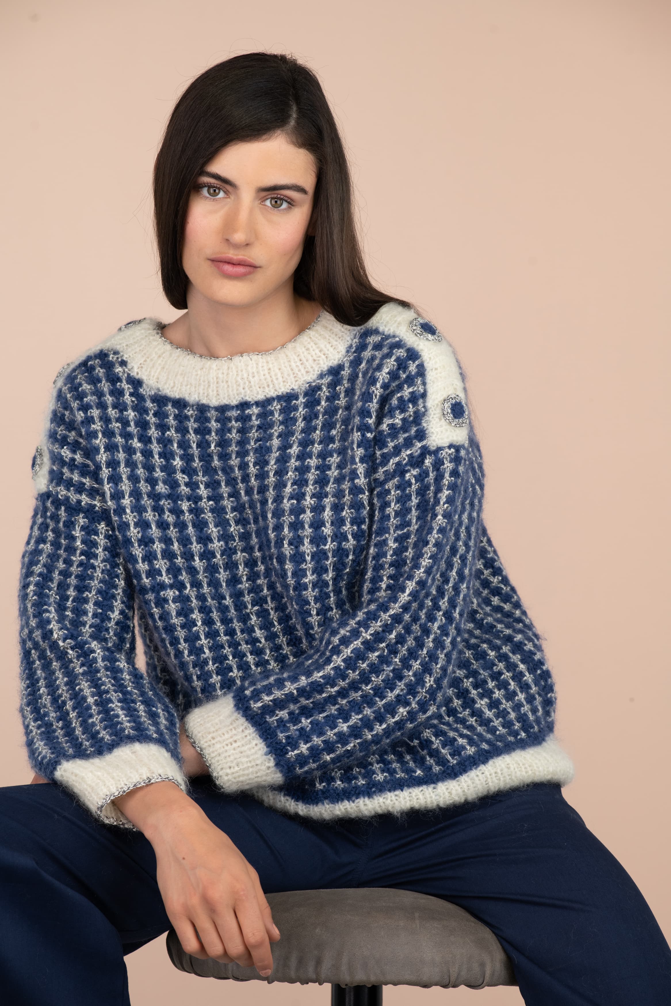 Anny Blatt Gina kit maglione mohair marine naturale M