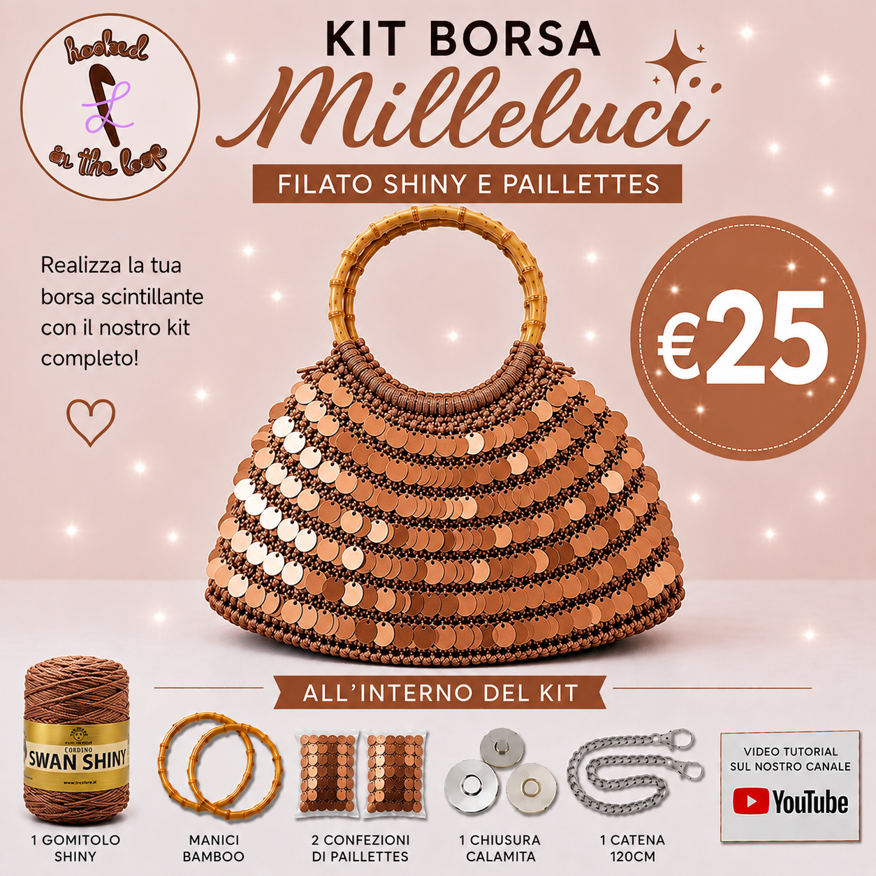 Il Filo di Arianna Milleluci kit borsa uncinetto mix azzurro e argento