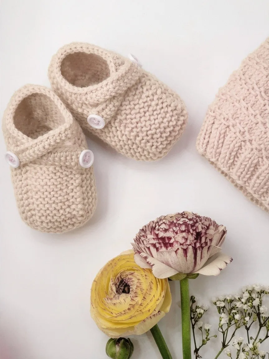 Annyblatt Lila cappello e scarpine bebè kit maglia merino