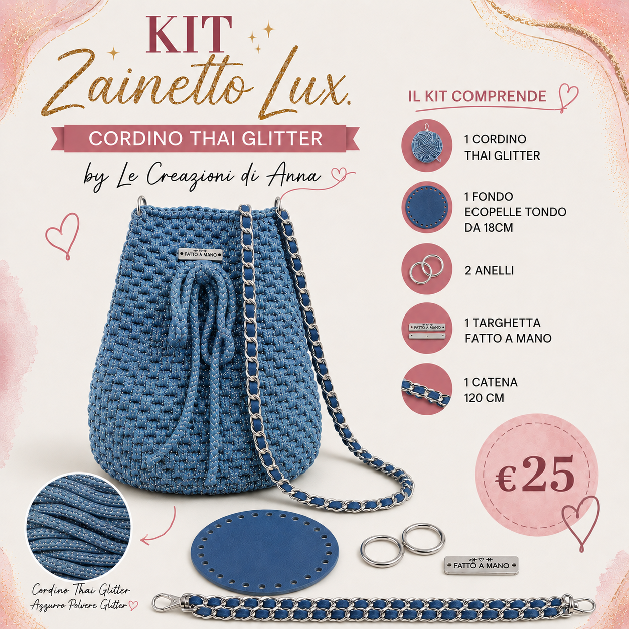 Il Filo di Arianna Zainetto Lux kit borsa bordo-oro 007 glitter