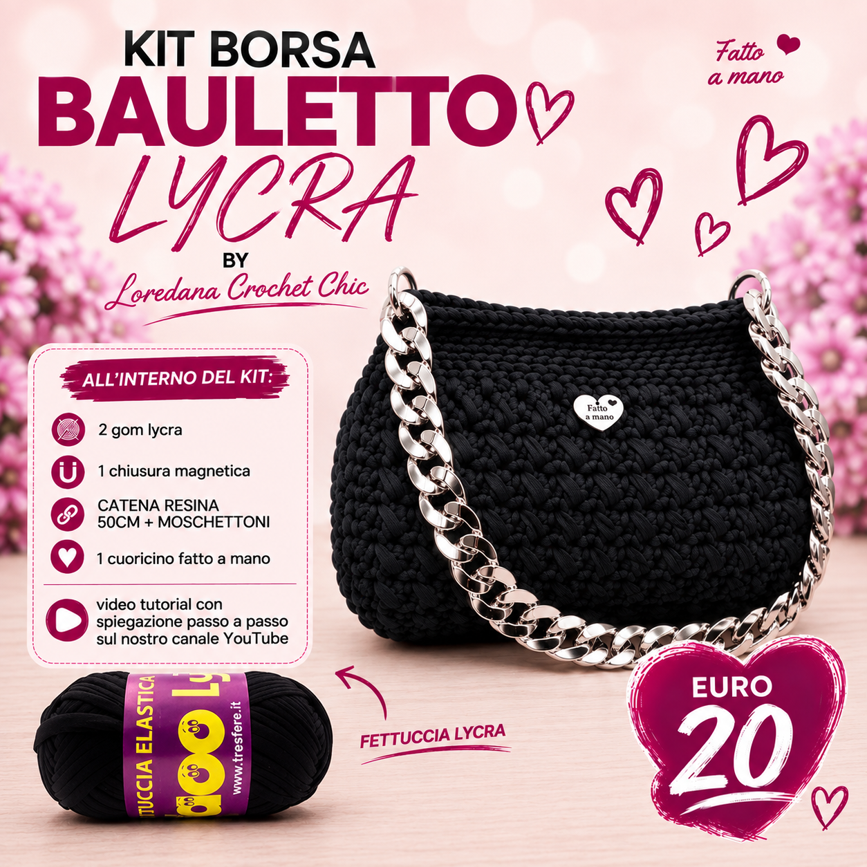 Crochet Chic Bauletto kit borsa fettuccia bordeaux 40