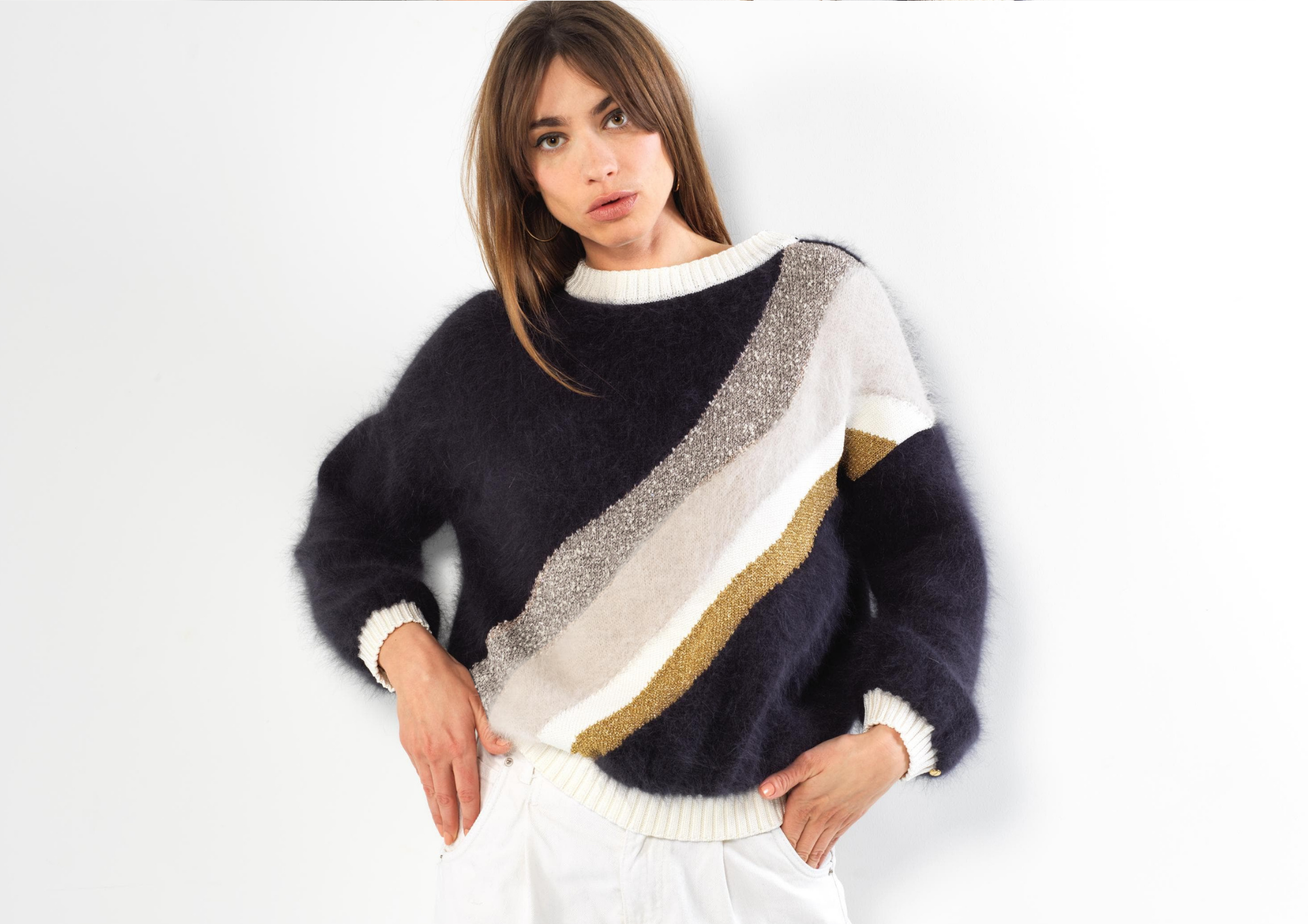 Annyblatt Gloria pullover donna angora nero glicine