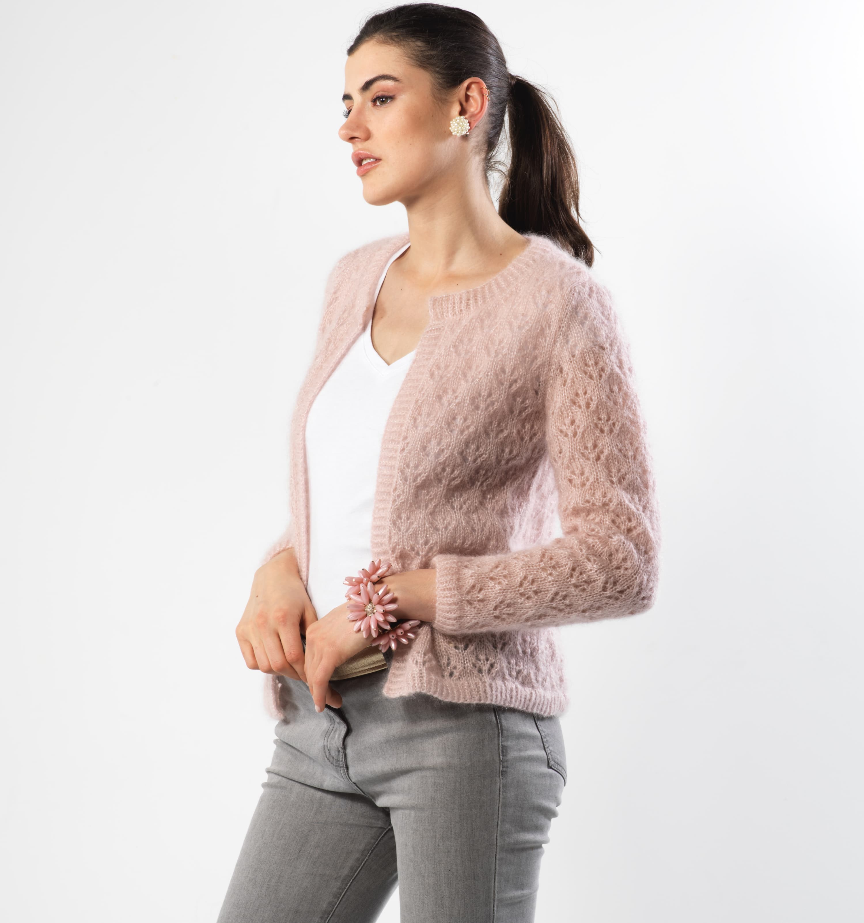 Anny Blatt Fanny kit giacca mohair seta cipria