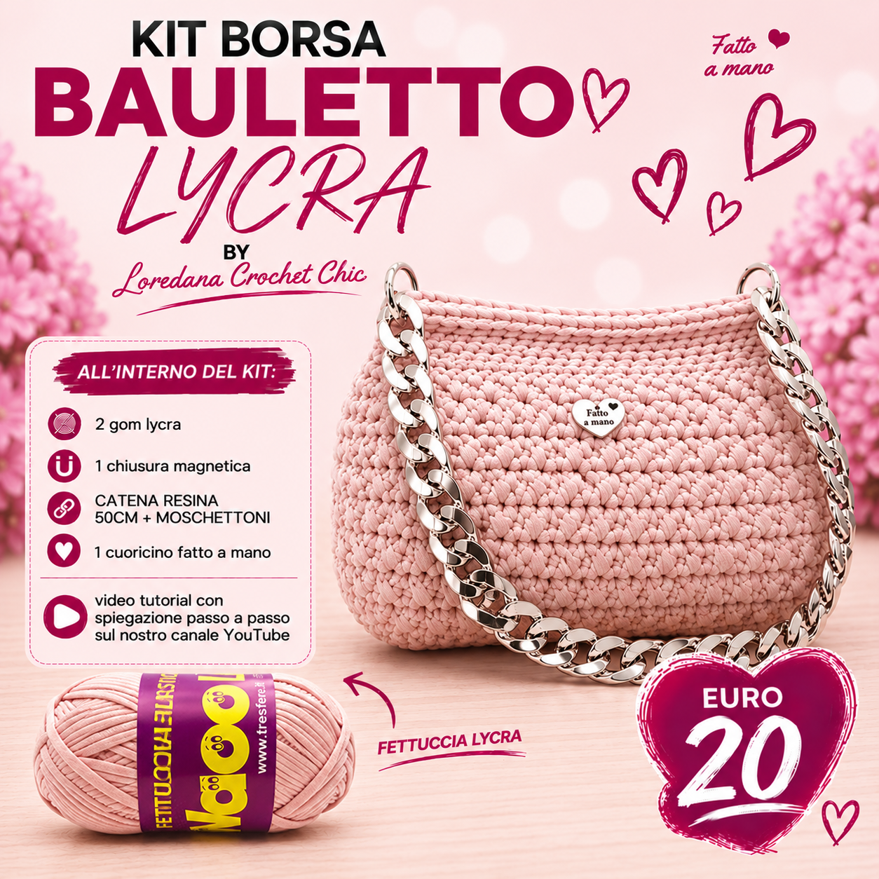 Crochet Chic Bauletto kit borsa fettuccia bordeaux 40