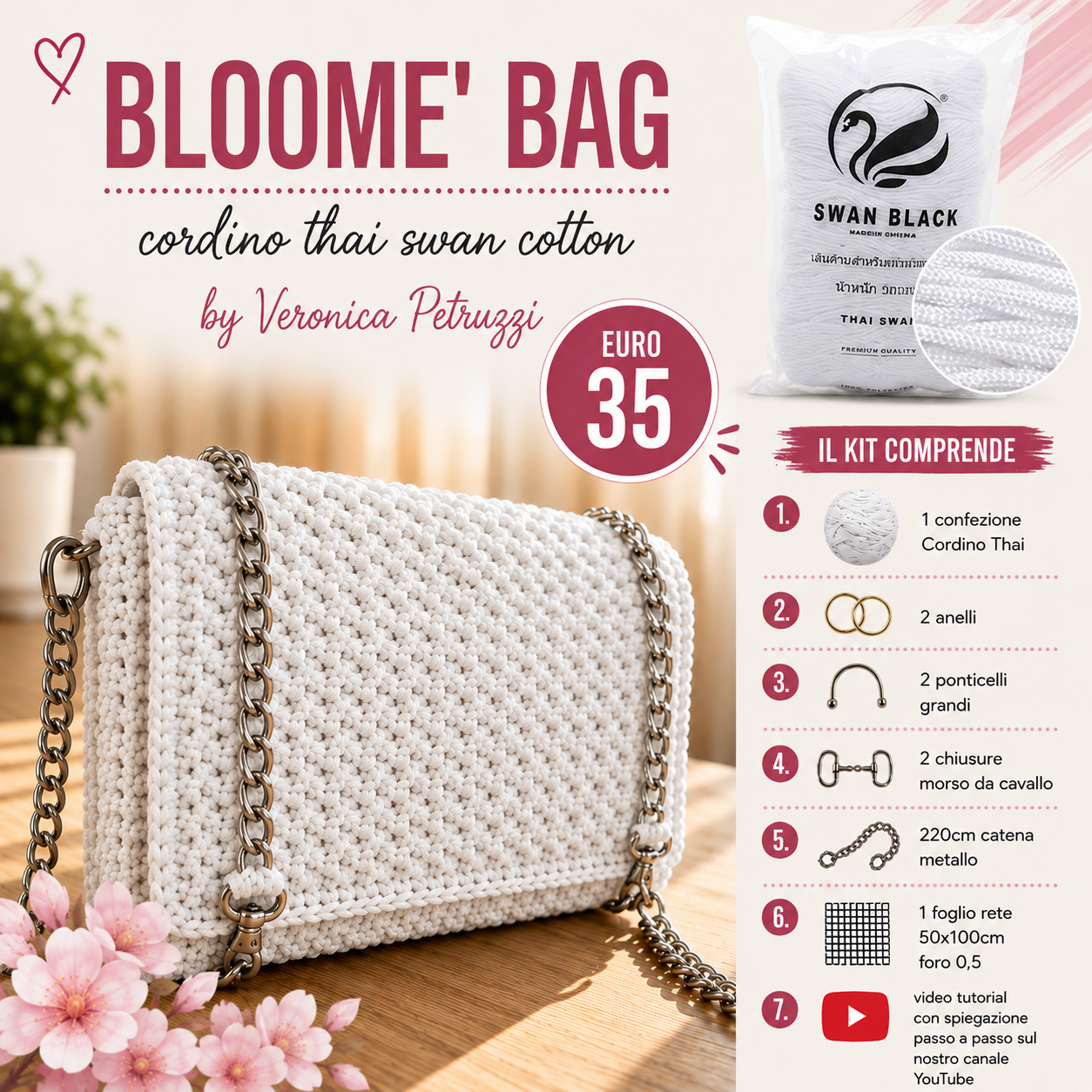 Il Filo di Arianna Bloome Bag kit borsa cordino thai con tutorial