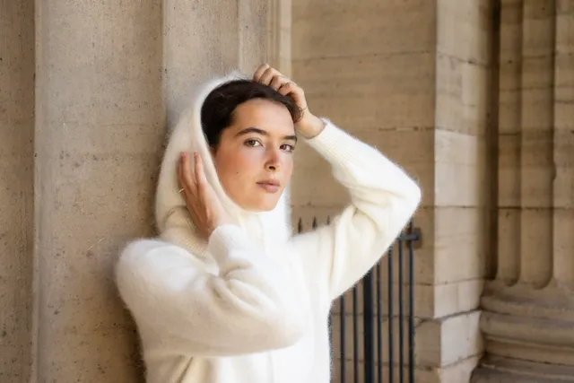 Anny Blatt Karina kit maglia passamontagna angora naturale