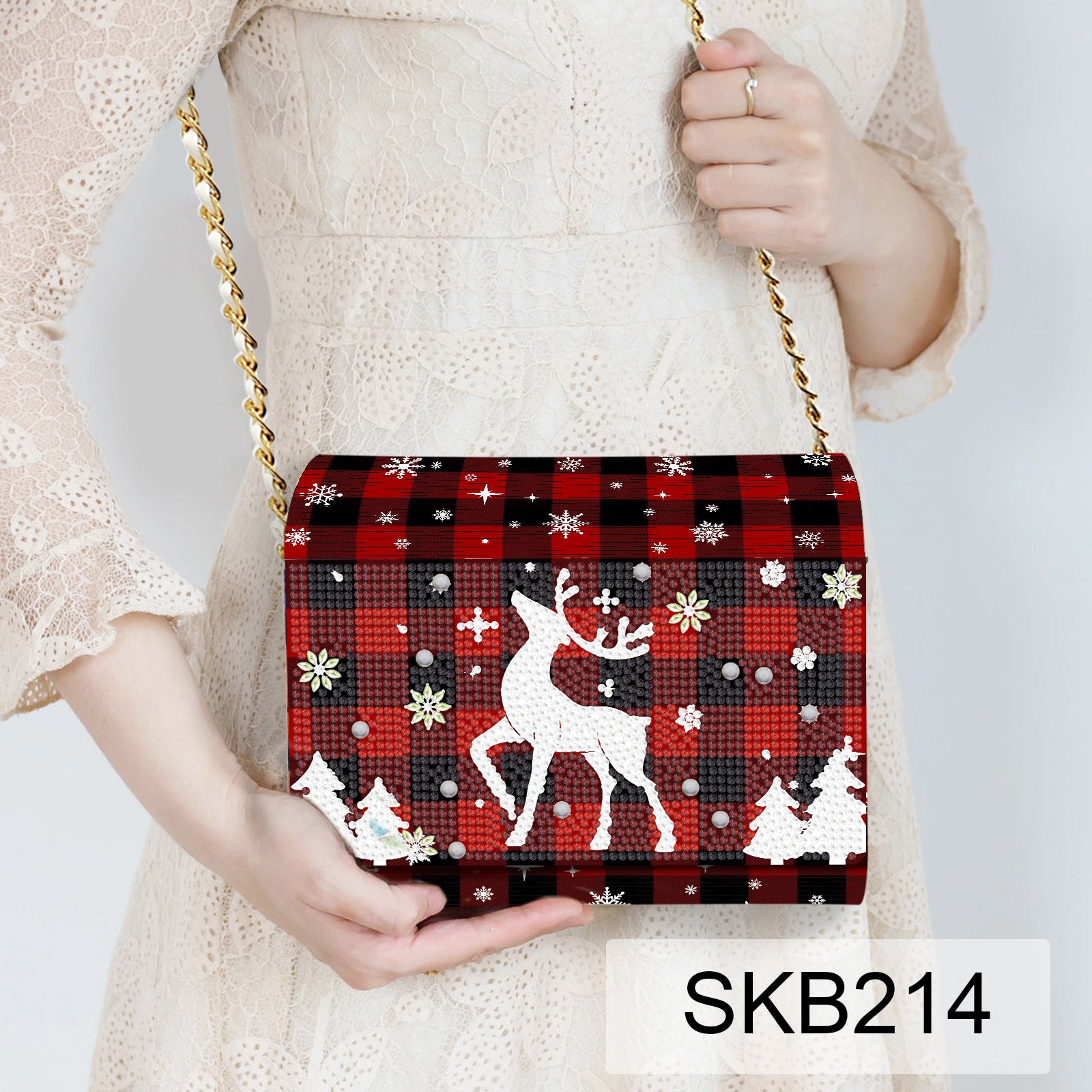 Borsa legno Diamond Painting Renna con tracolla