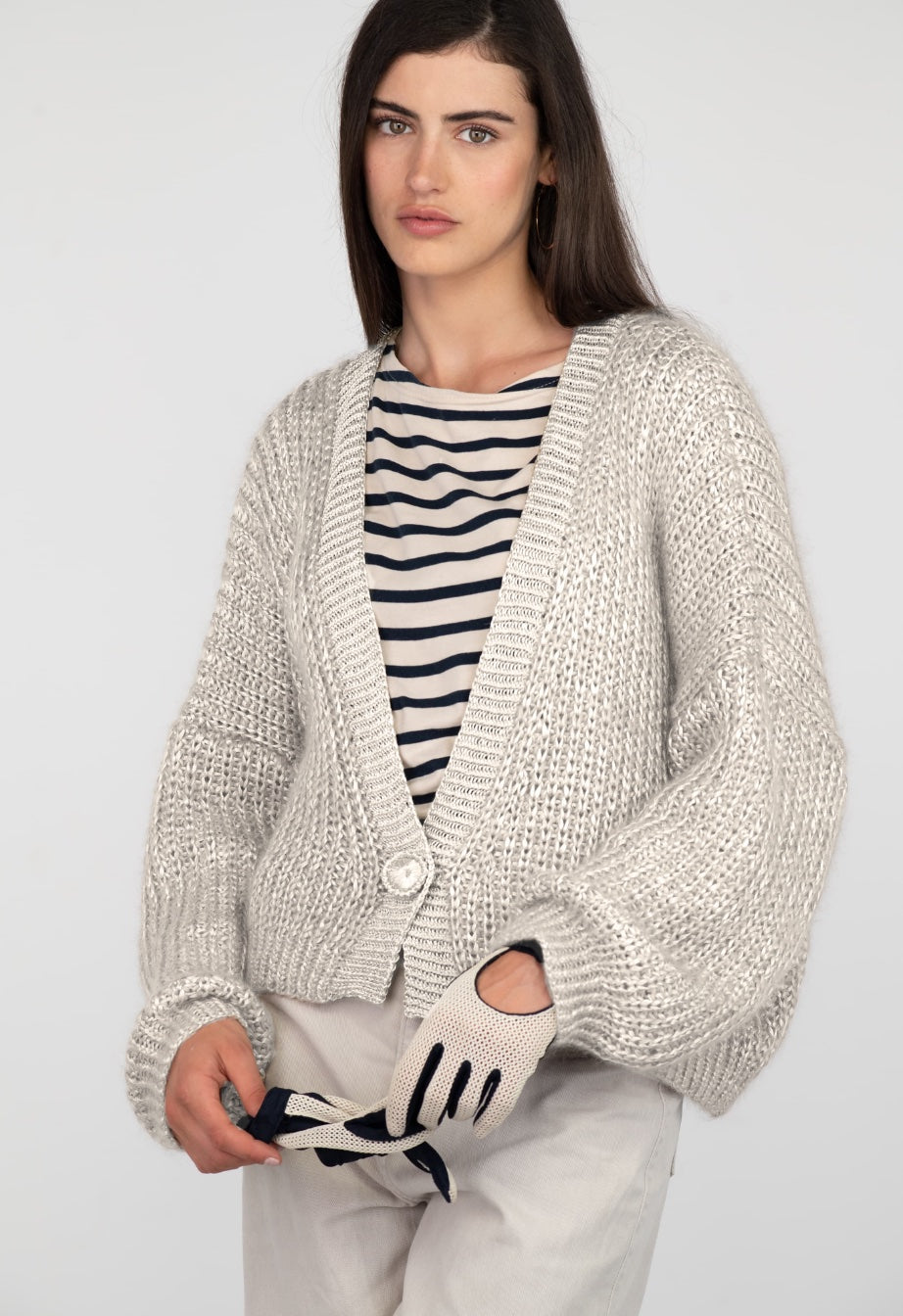 Anny Blatt Melrose gilet mohair naturel coste perlate