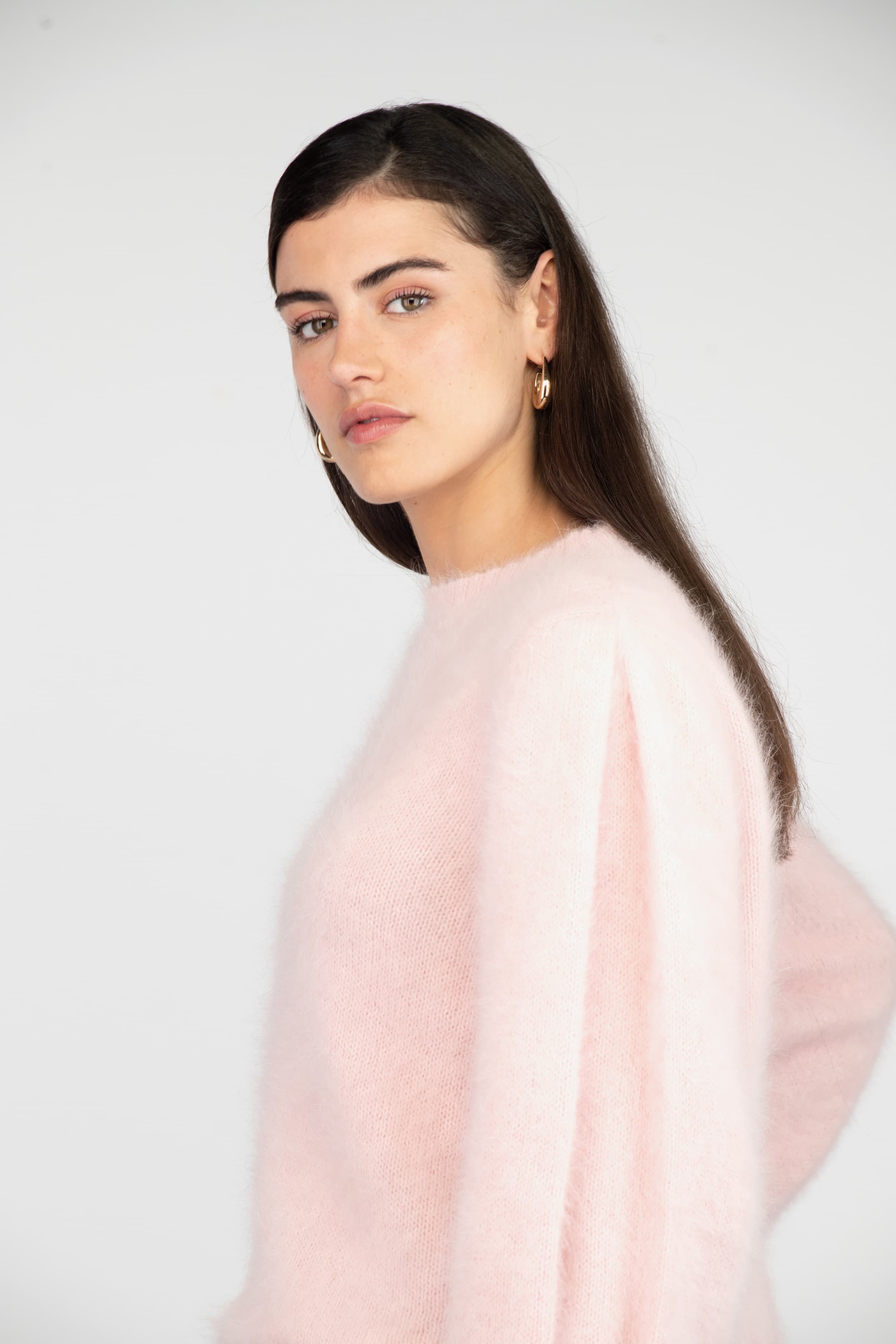 Anny Blatt Alix maglione angora rosa cipria merino