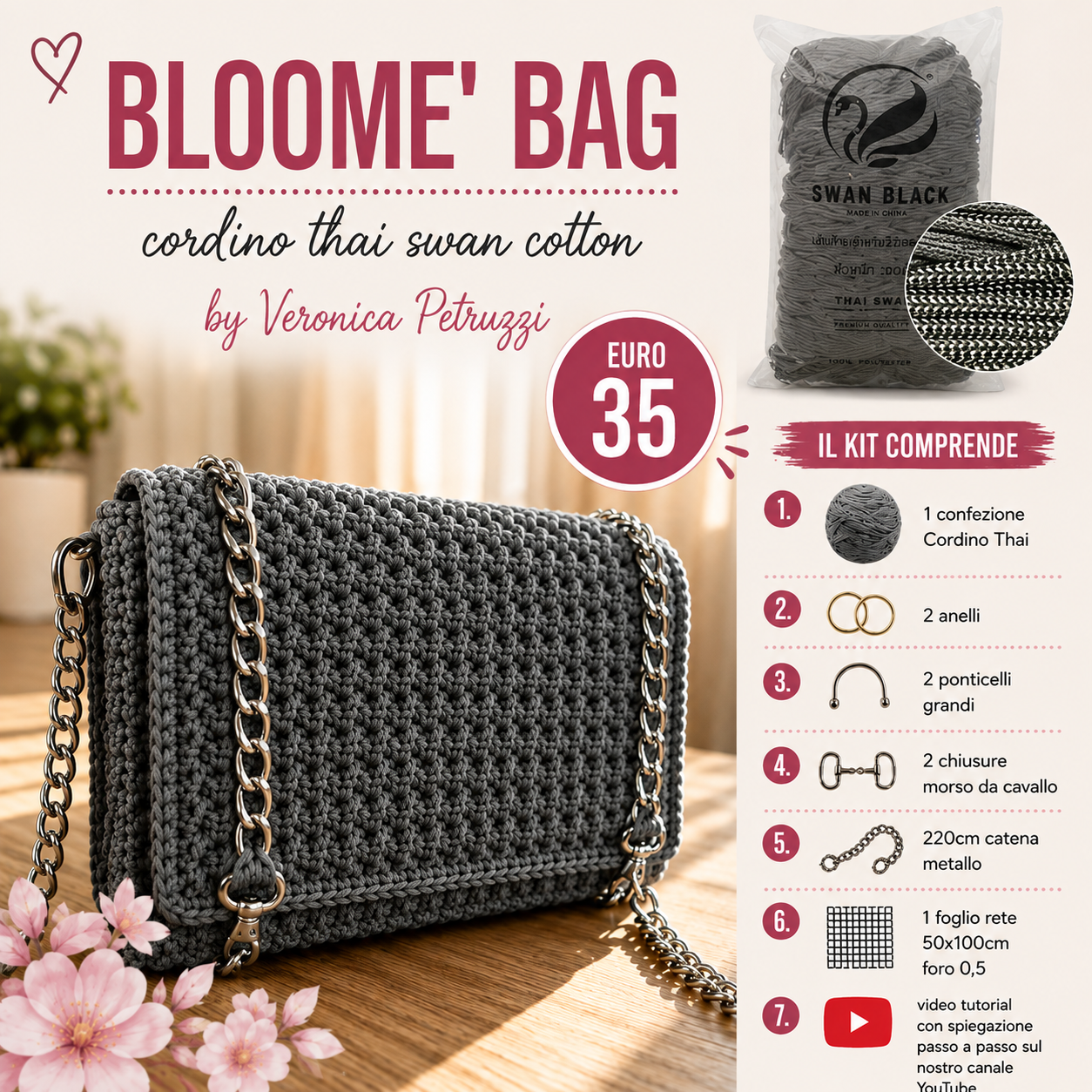 Il Filo di Arianna Bloome Bag kit borsa cordino thai con tutorial