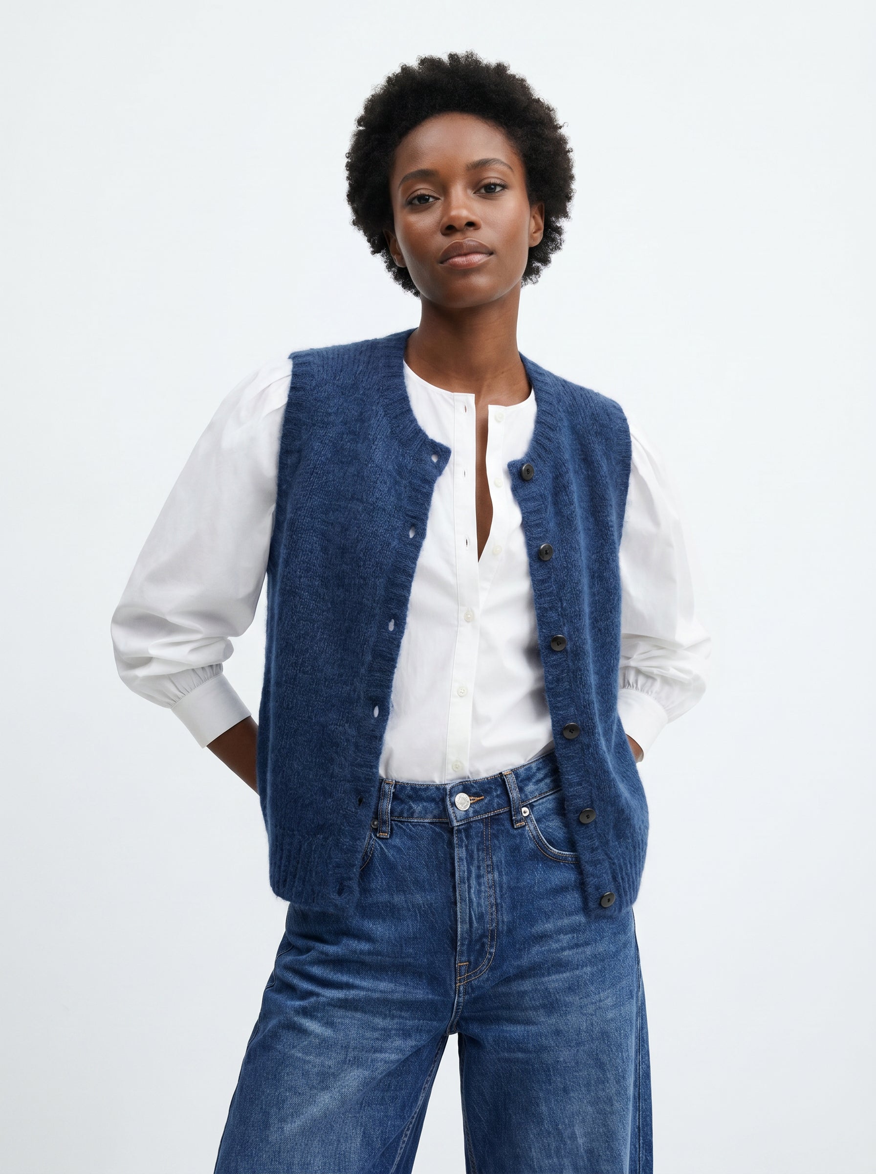 Anny Blatt Cali gilet donna blu profondo taglia S in mohair