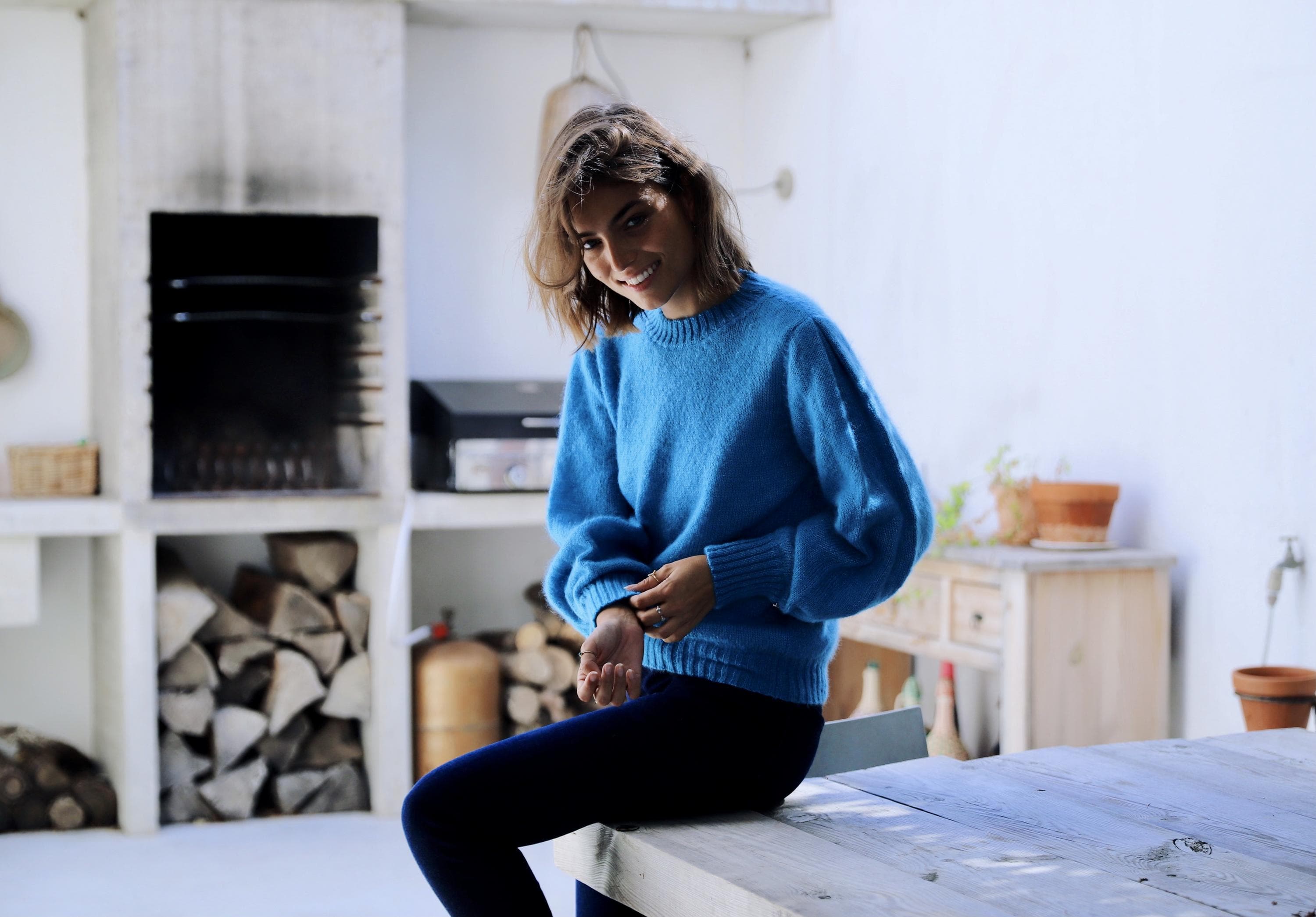 Anny Blatt Alix maglione mohair blu geai