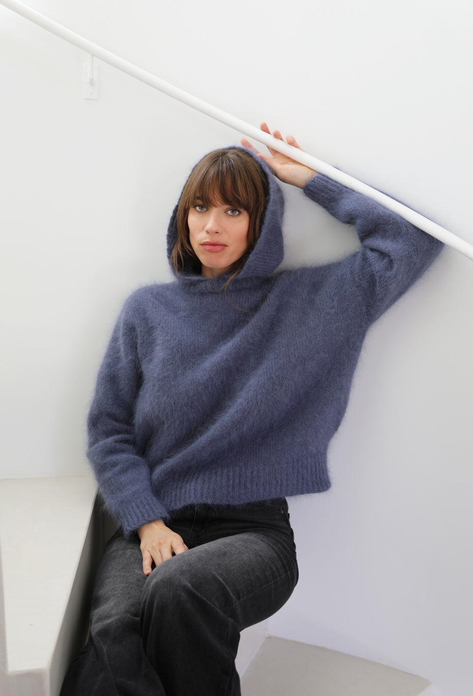 Anny Blatt Pipa felpa cappuccio angora grigio