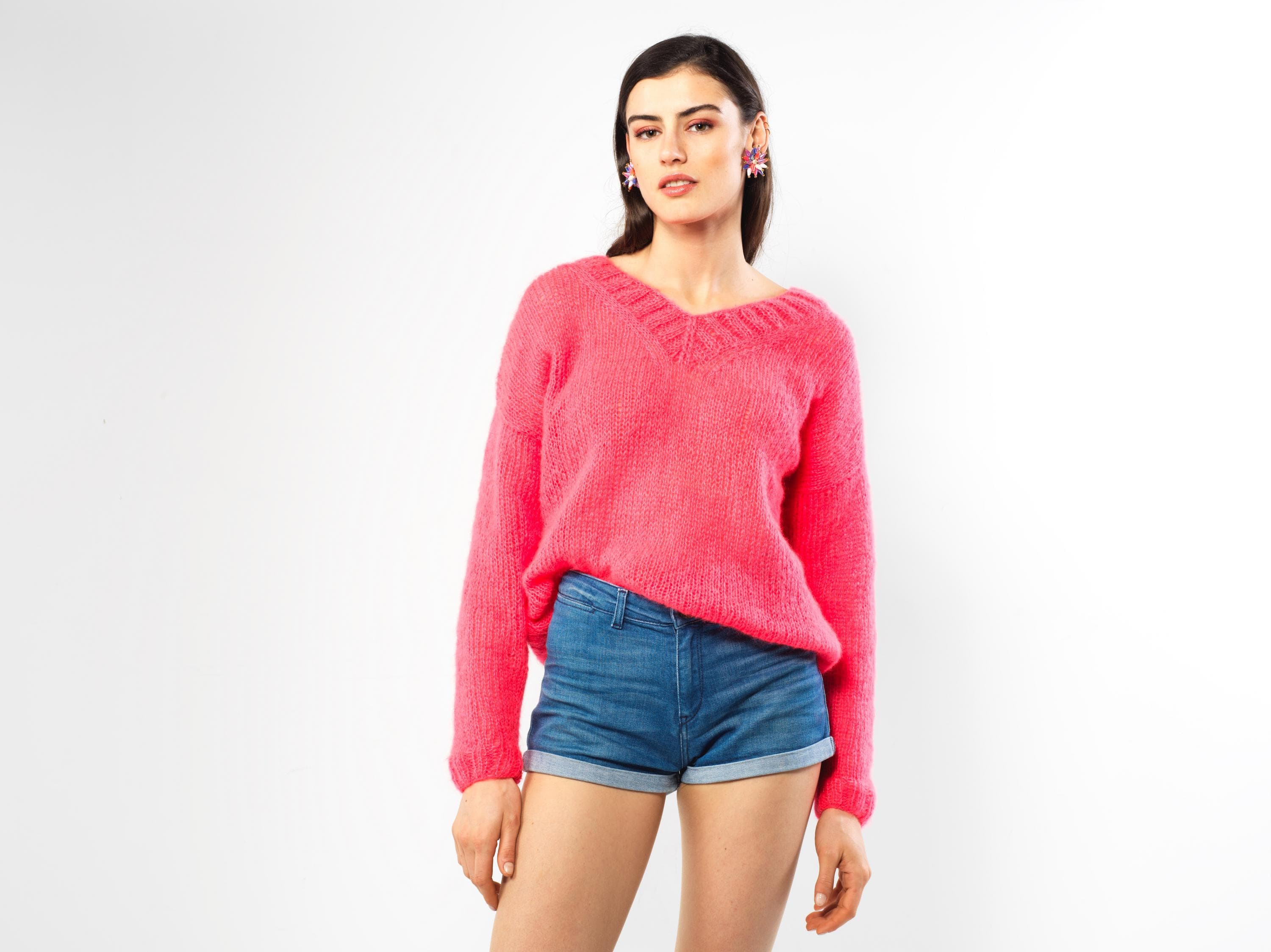 Annyblatt Pull Nina kit maglia scollo V mohair neon taglia M