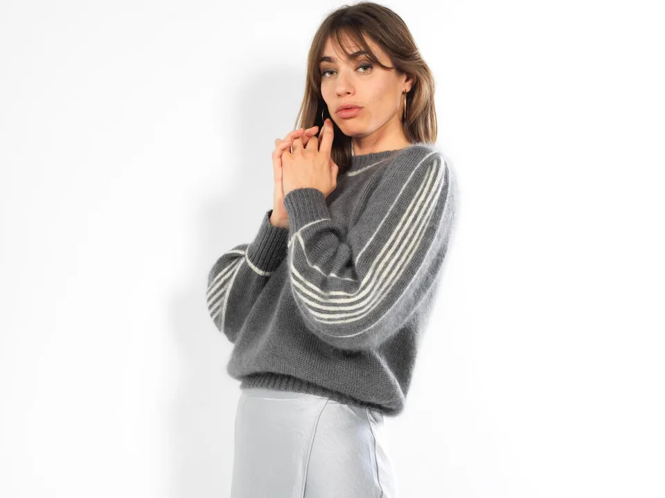 Anny Blatt Alix maglione mohair taglia M grigio naturale