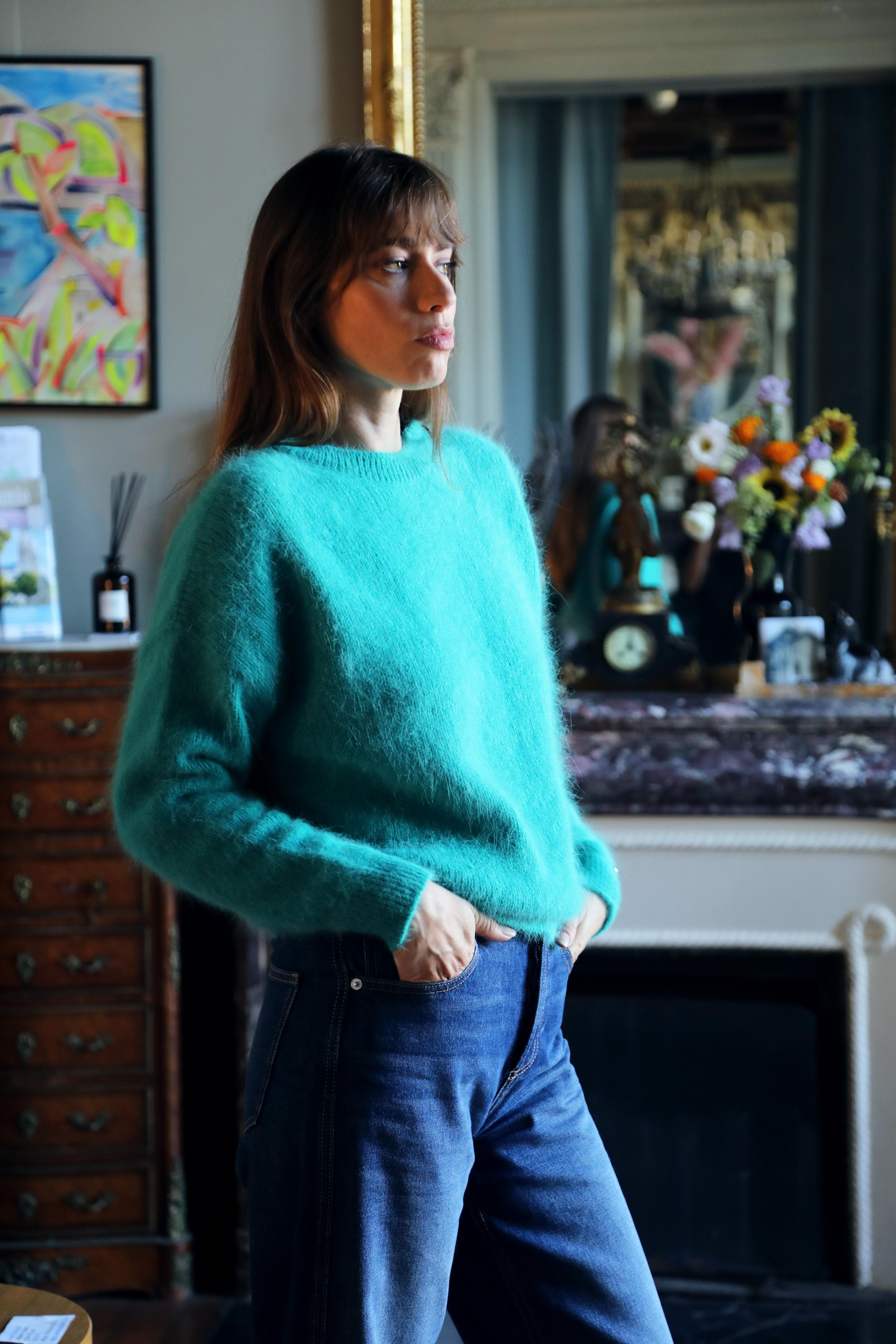 Anny Blatt Pipa maglione angora menta pelo leggero