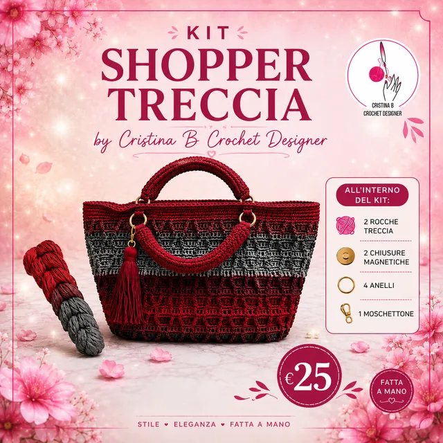 Treccia Shopper Kit borsa uncinetto Mix Rosso Grigio