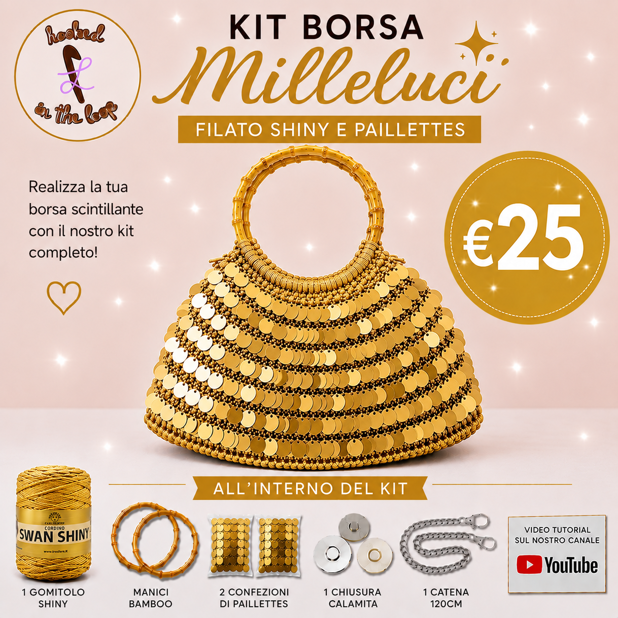 Il Filo di Arianna Milleluci kit borsa uncinetto mix azzurro e argento