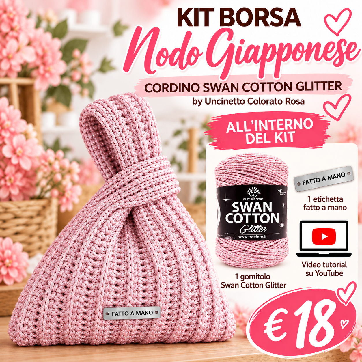 Il Filo di Arianna Nodo Giapponese kit borsa Panna Oro