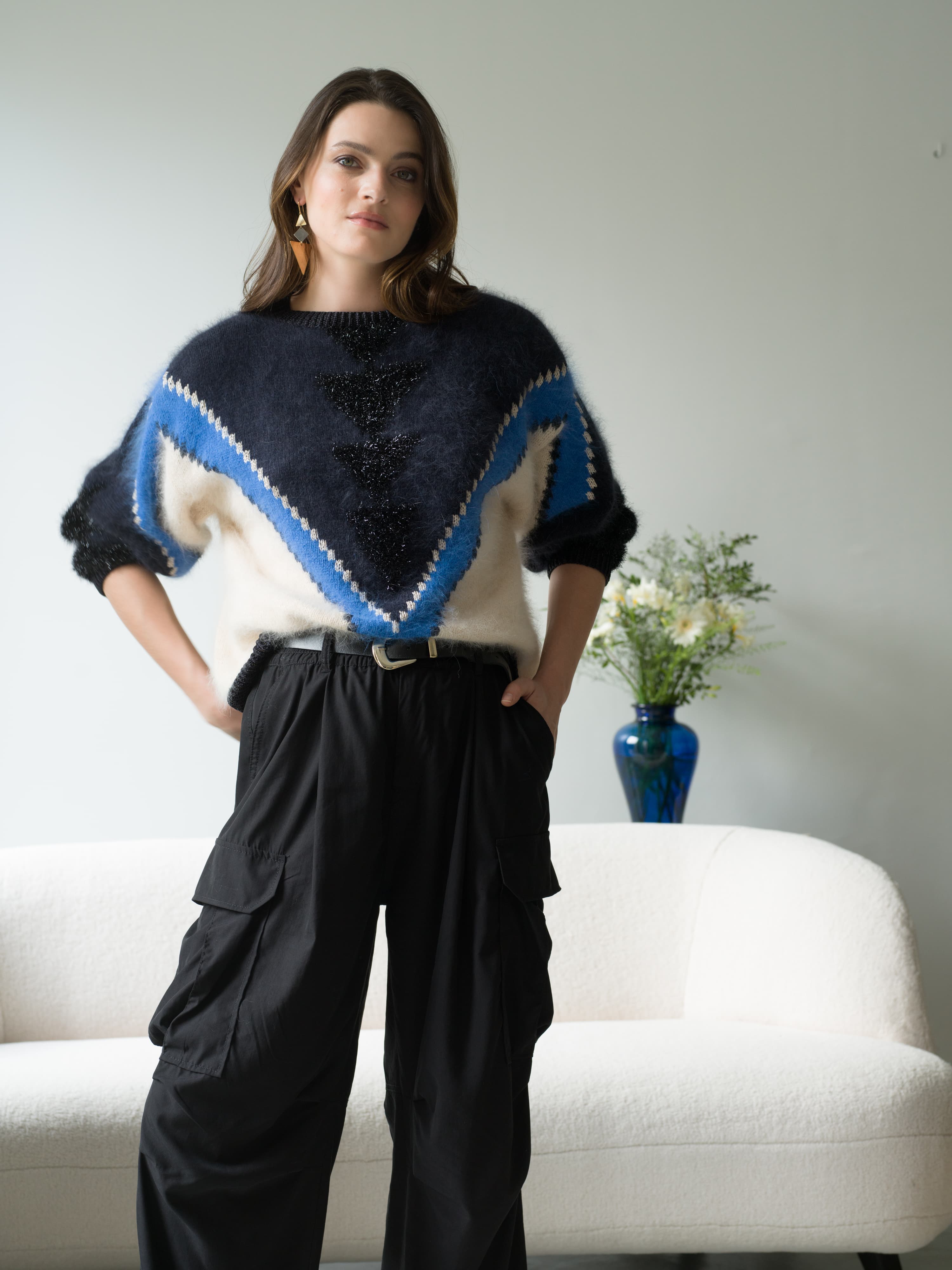 Annyblatt Manelle pullover kit maglia angora S blu marine